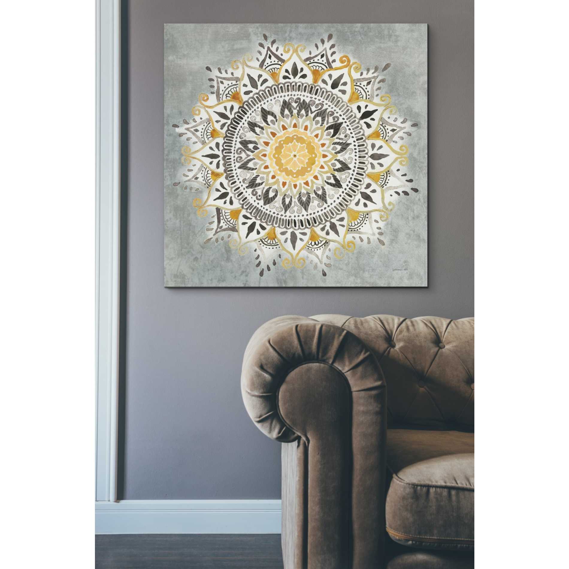'Mandala Delight I Yellow Grey' by Danhui Nai, Canvas Wall Art,37 x 37