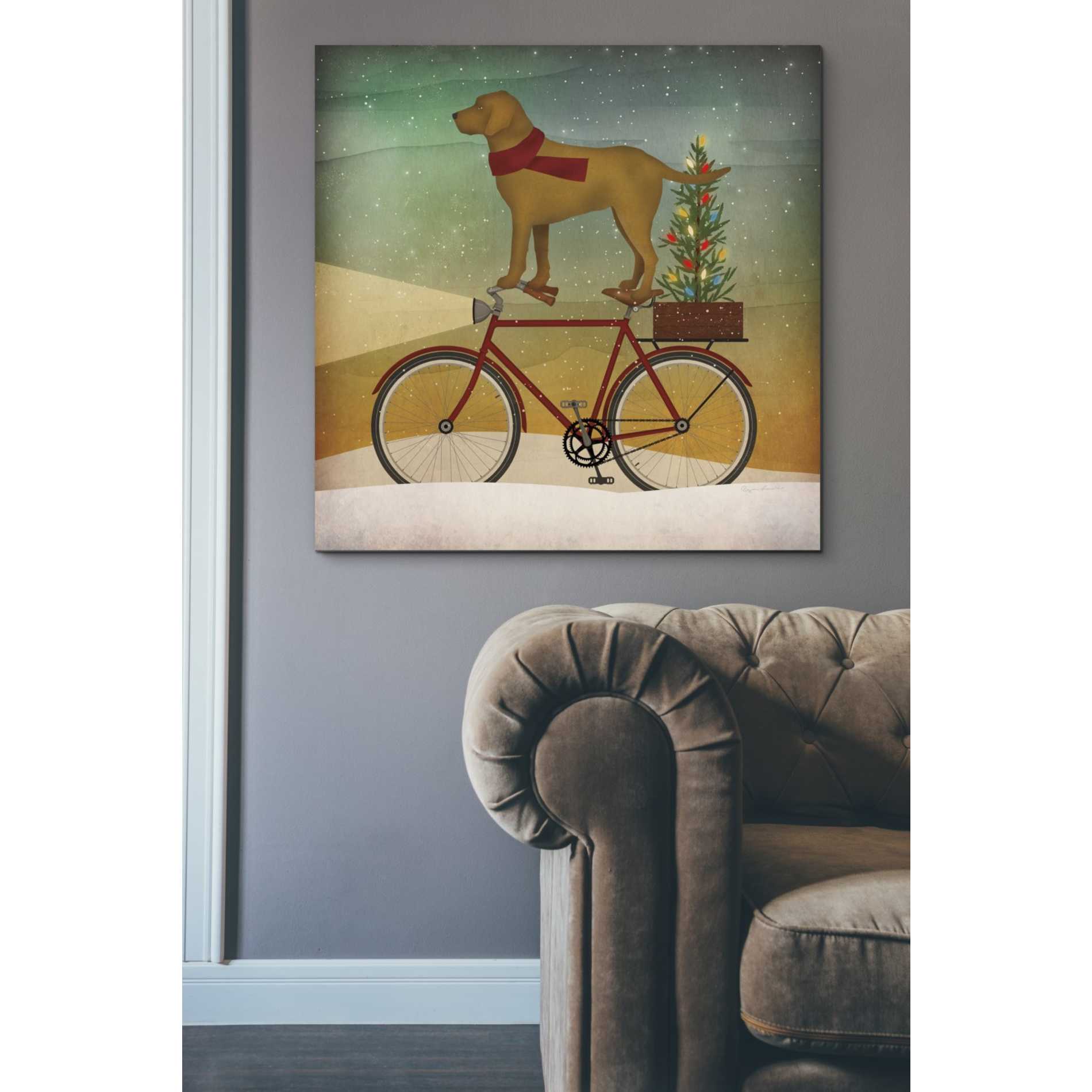 'Yellow Lab on Bike Christmas' by Ryan Fowler, Canvas Wall Art,37 x 37