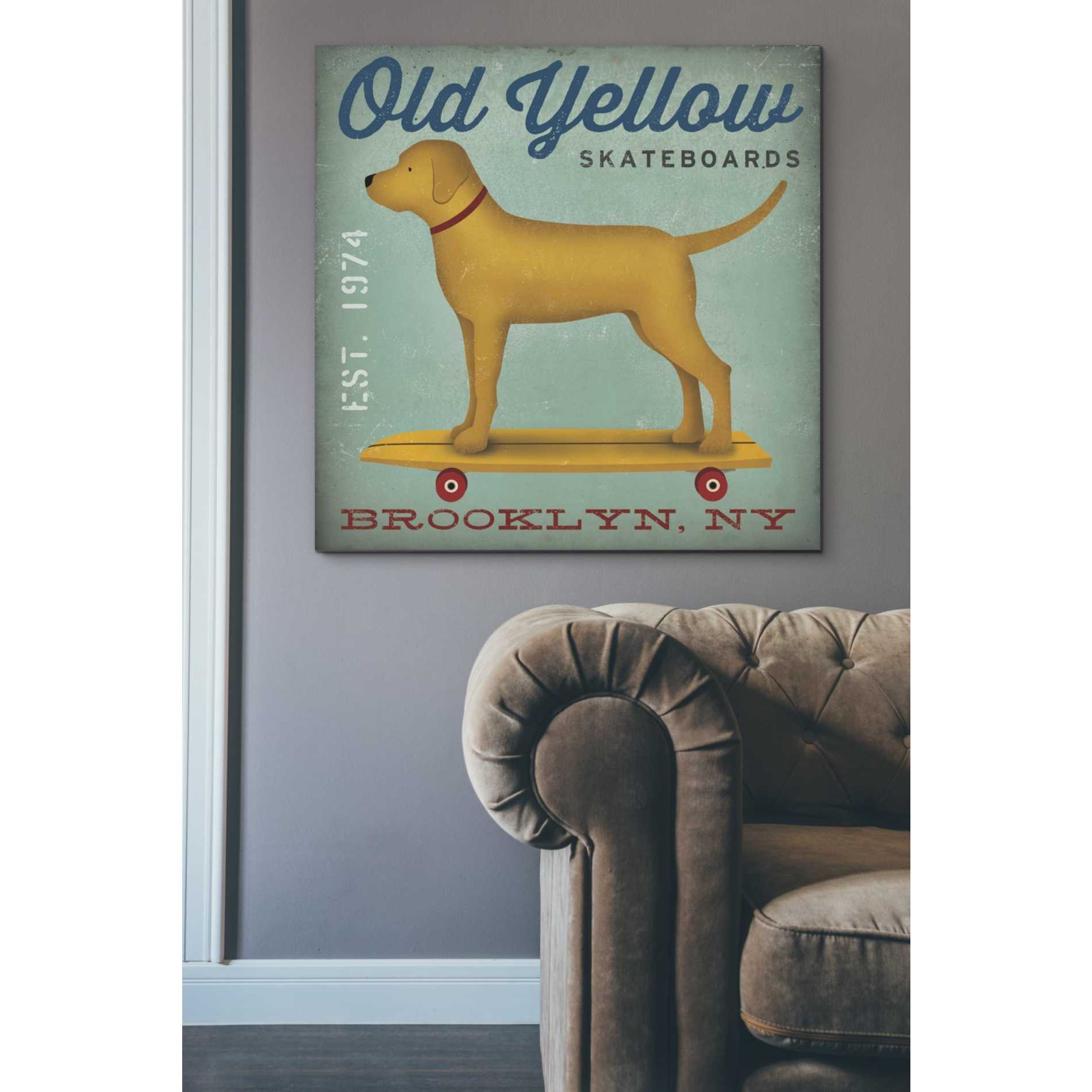 'Golden Dog on Skateboard' by Ryan Fowler, Canvas Wall Art,37 x 37