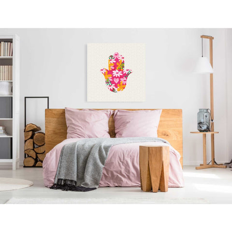 Image of 'Summer Garden Hamsa' by Linda Woods, Canvas Wall Art,37 x 37