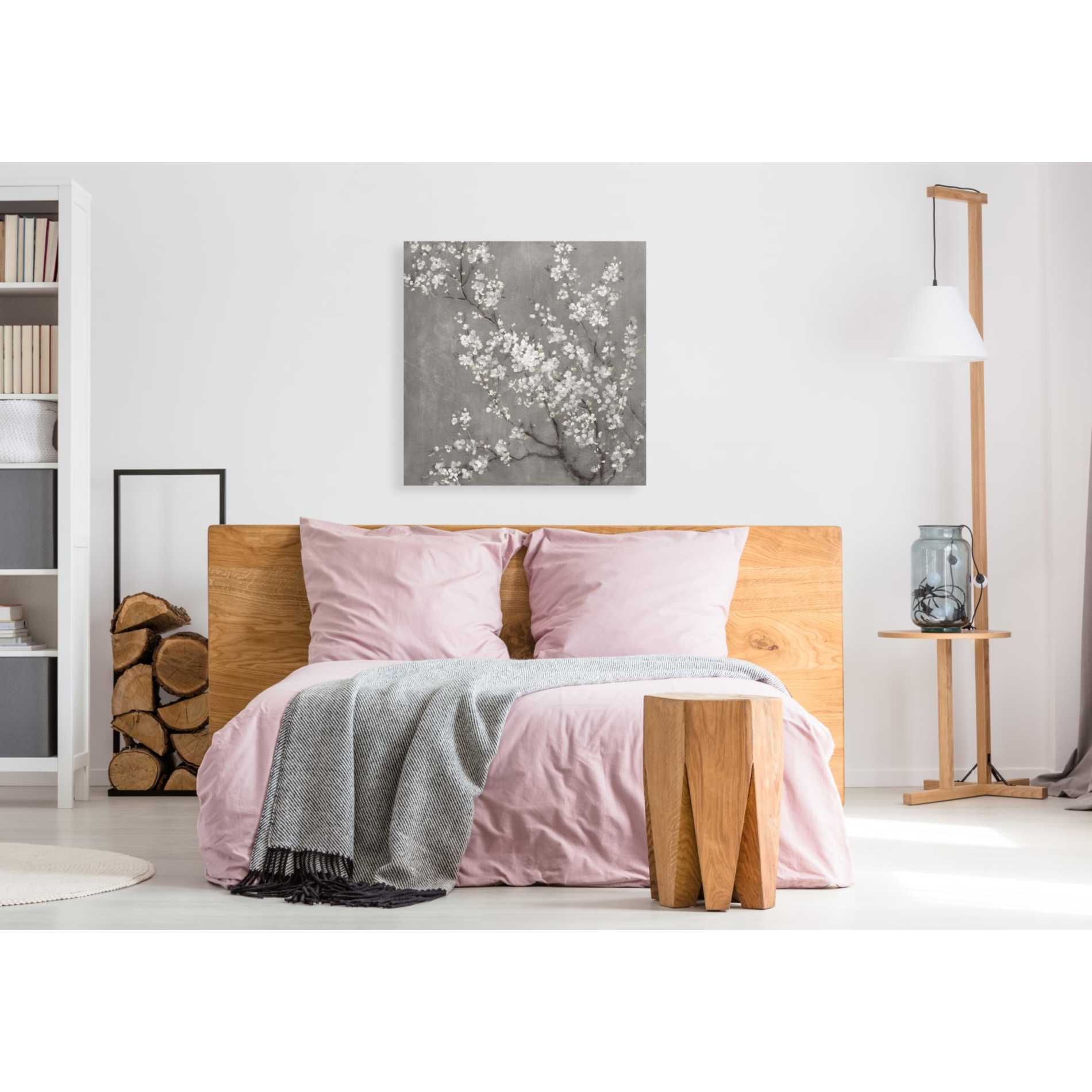 'White Cherry Blossom II on Grey' by Danhui Nai, Canvas Wall Art,37 x 37
