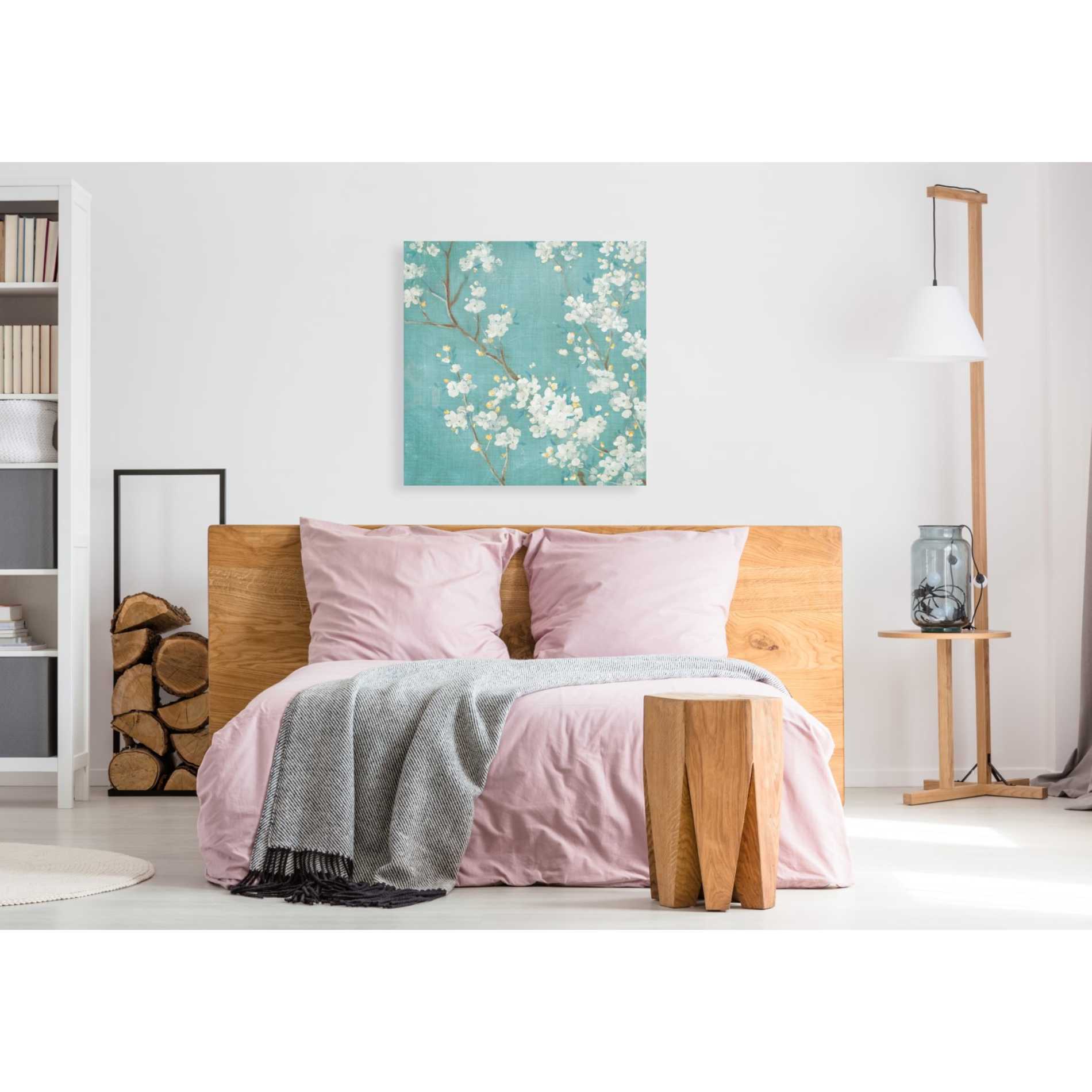 'White Cherry Blossom II on Blue' by Danhui Nai, Canvas Wall Art,37 x 37