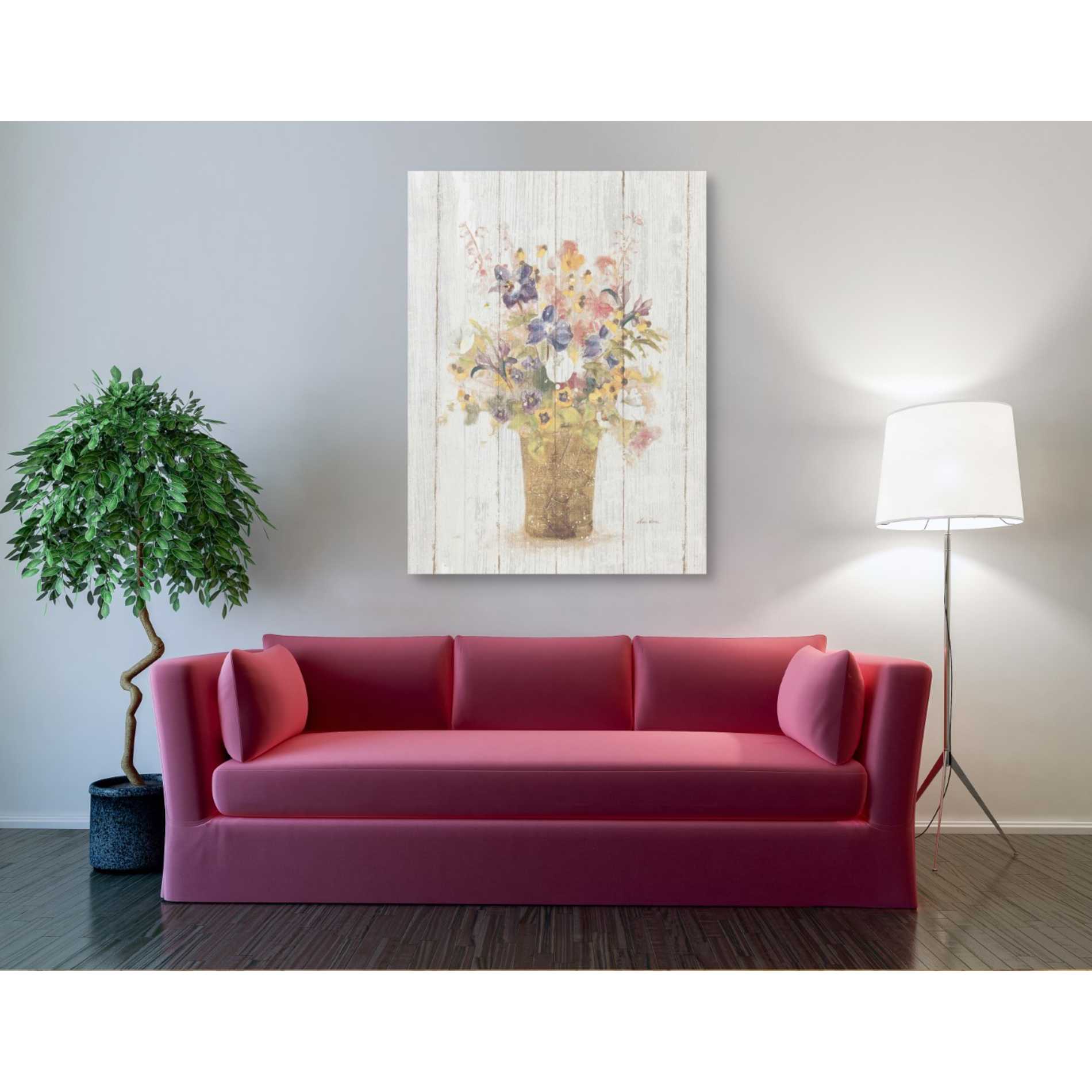 'Wild Flowers in Vase II on Barn Board' by Cheri Blum, Canvas Wall Art,40 x 54