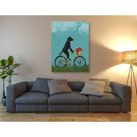 Image of 'Black Labrador on Bicycle - Sky' by Fab Funky Giclee Canvas Wall Art