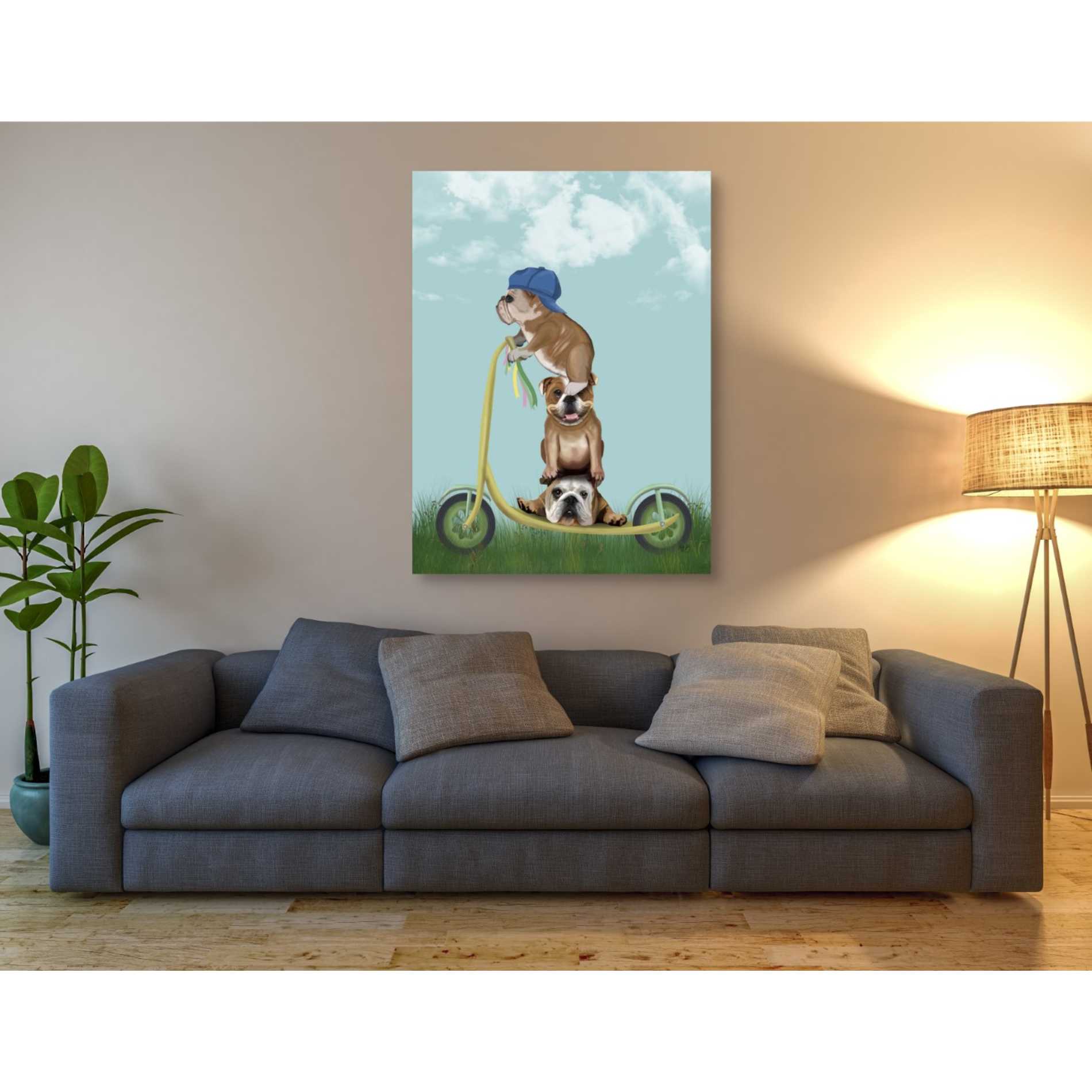 'English Bulldog Scooter' by Fab Funky Giclee Canvas Wall Art