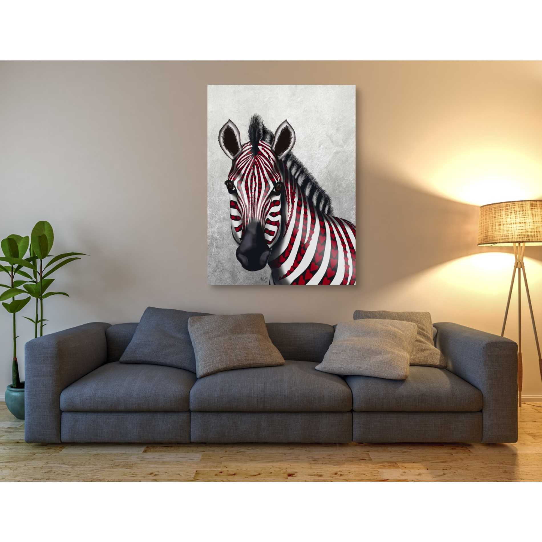 'Zebra, Red Love Hearts' by Fab Funky Giclee Canvas Wall Art