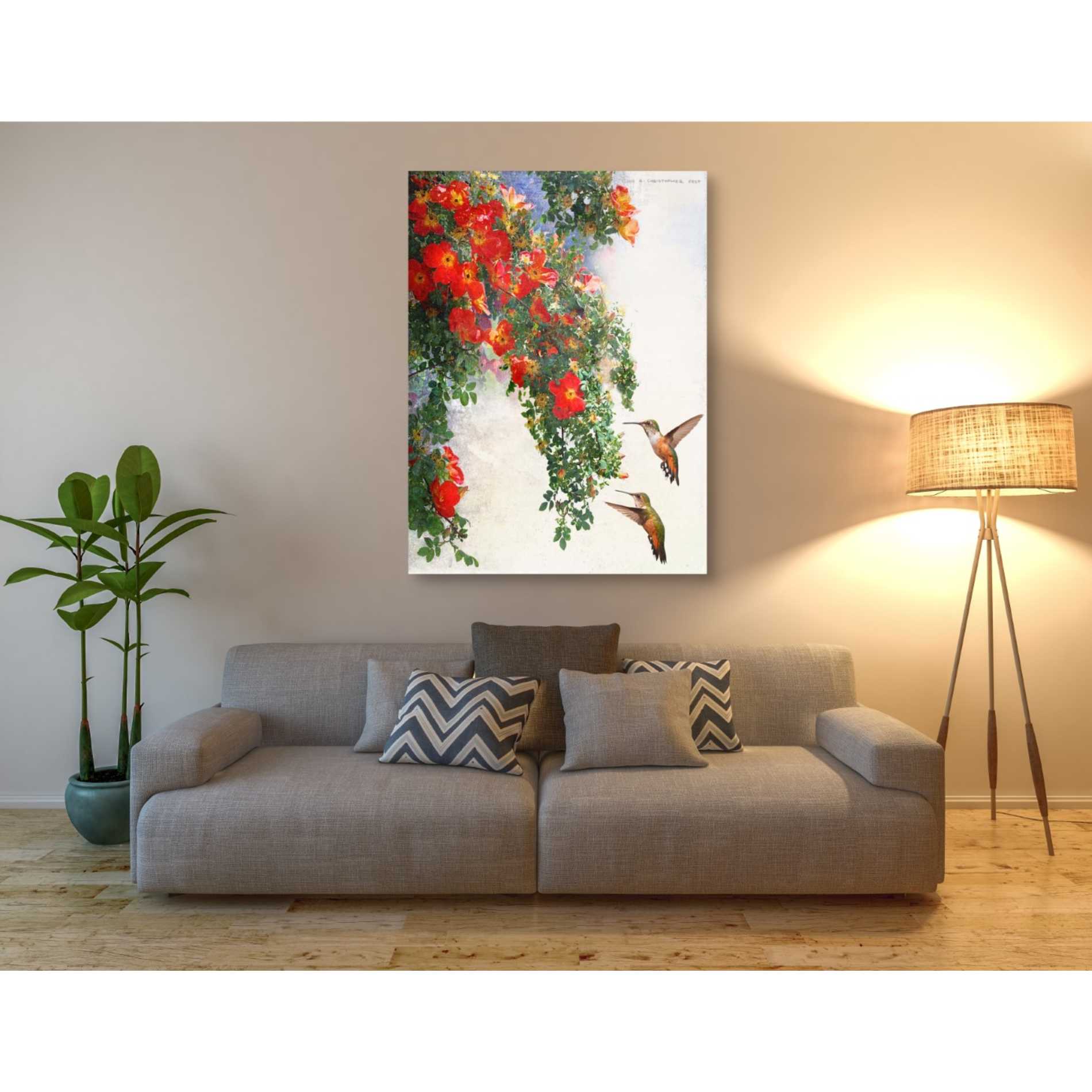 'Hanging Red Roses and Hummers' by Chris Vest, Giclee Canvas Wall Art