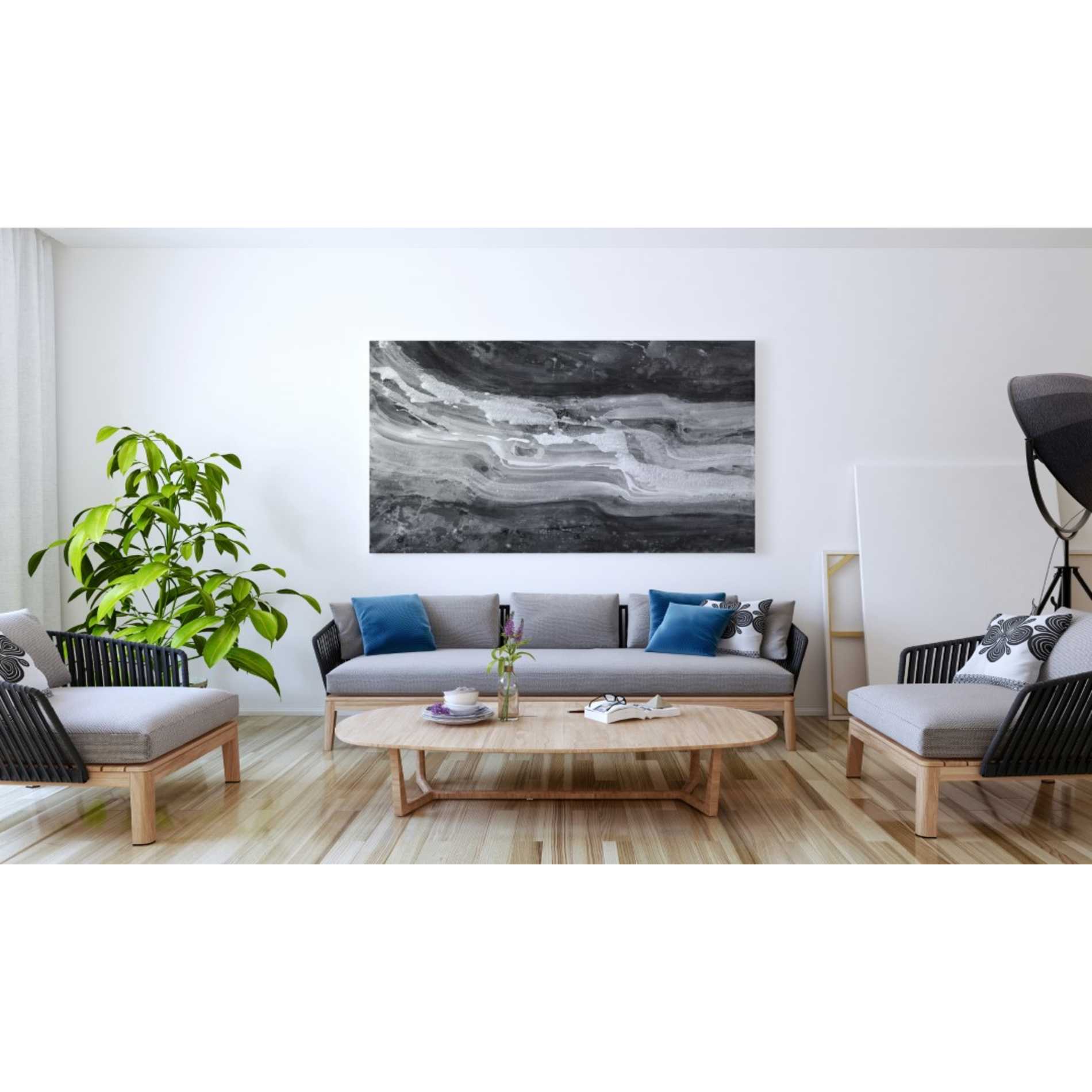 'Currents Gray Black White' by Albena Hristova, Canvas Wall Art,60 x 40