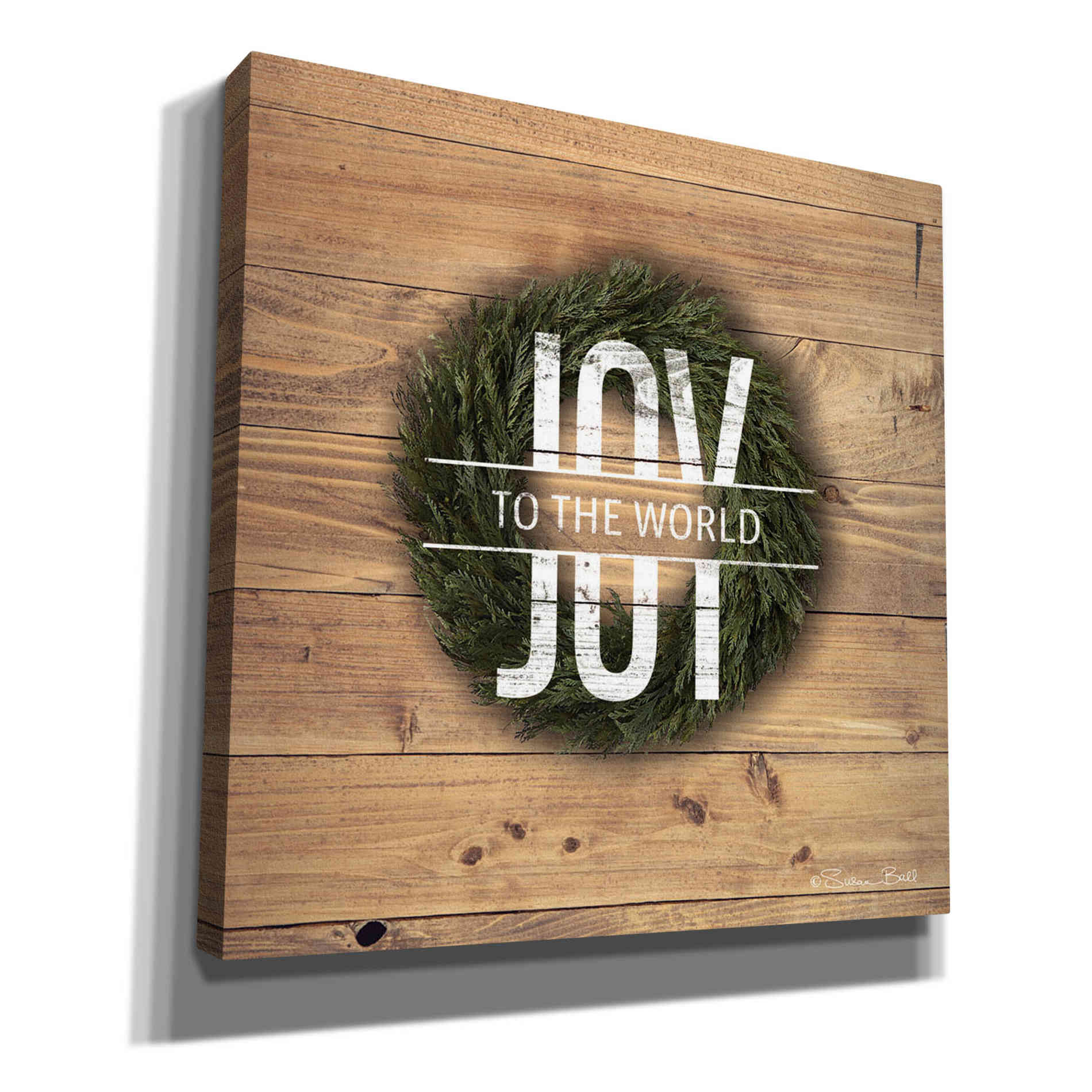 'Joy to the World with Wreath' by Susan Ball, Canvas Wall Art