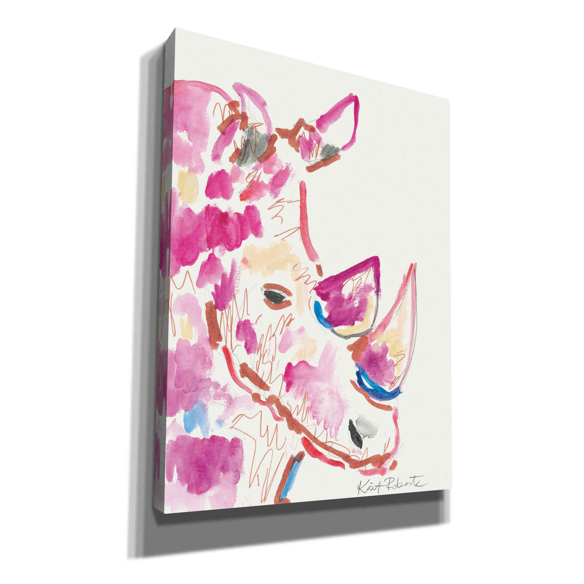 'Rainbow the Rhino' by Kait Roberts, Canvas Wall Art