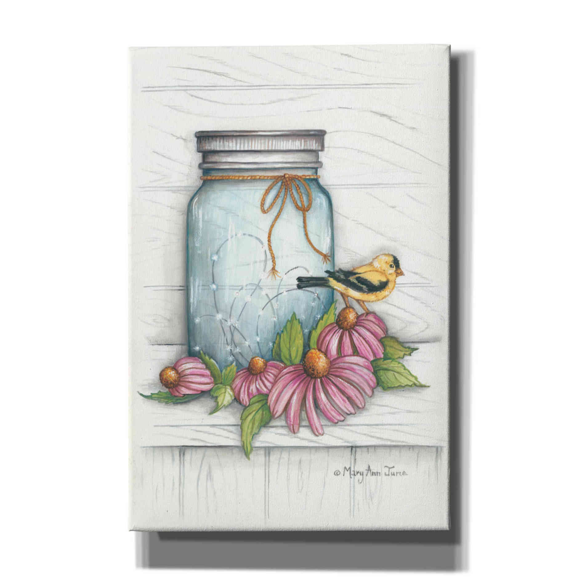 'Goldfinch and Flowers' by Mary Ann June, Canvas Wall Art