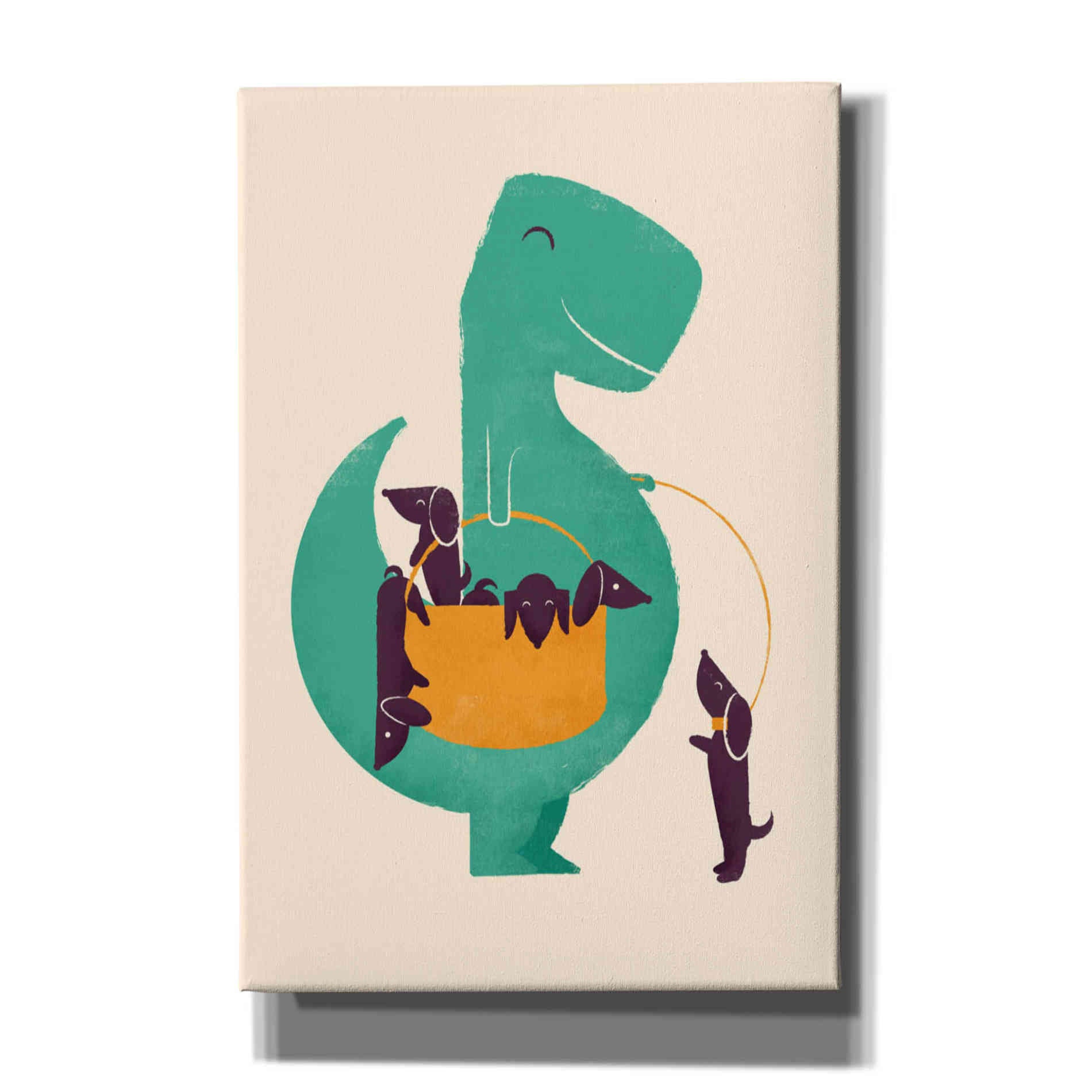 'T-Rex and the Basketful of Wiener Dogs' by Jay Fleck, Canvas Wall Art