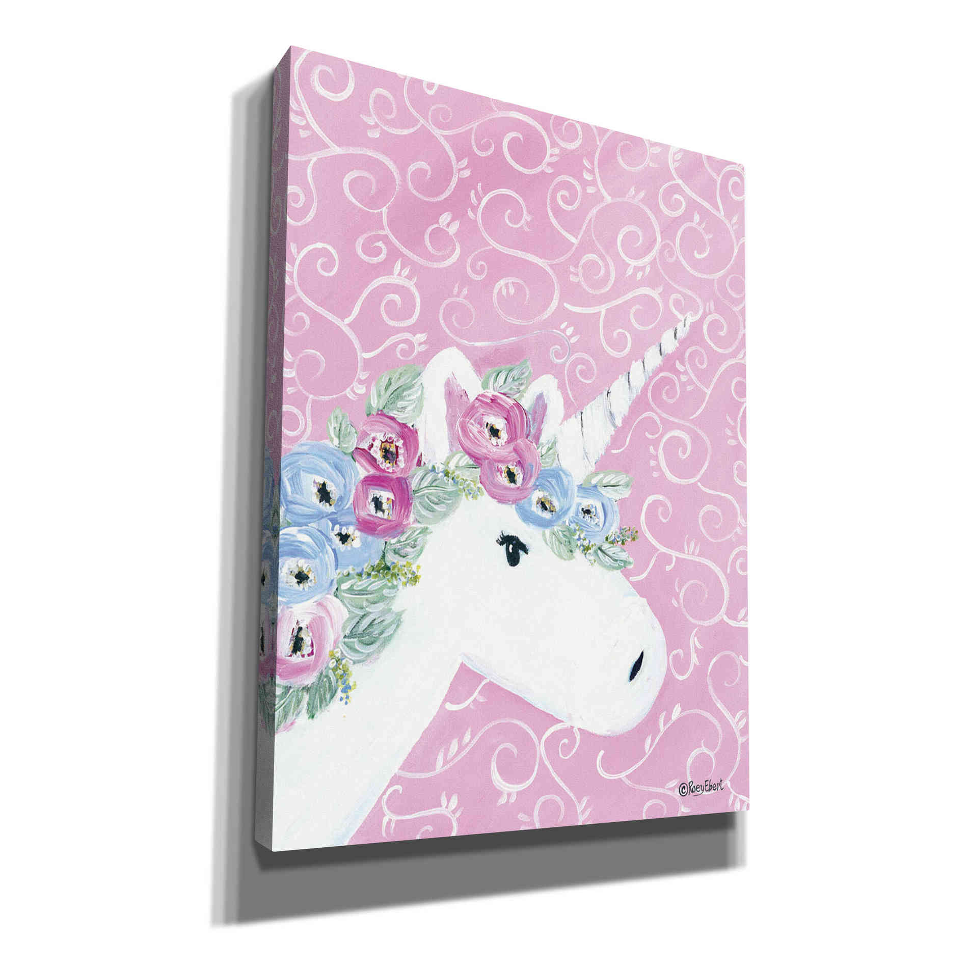 'Floral Unicorn II' by Roey Ebert, Canvas, Wall Art