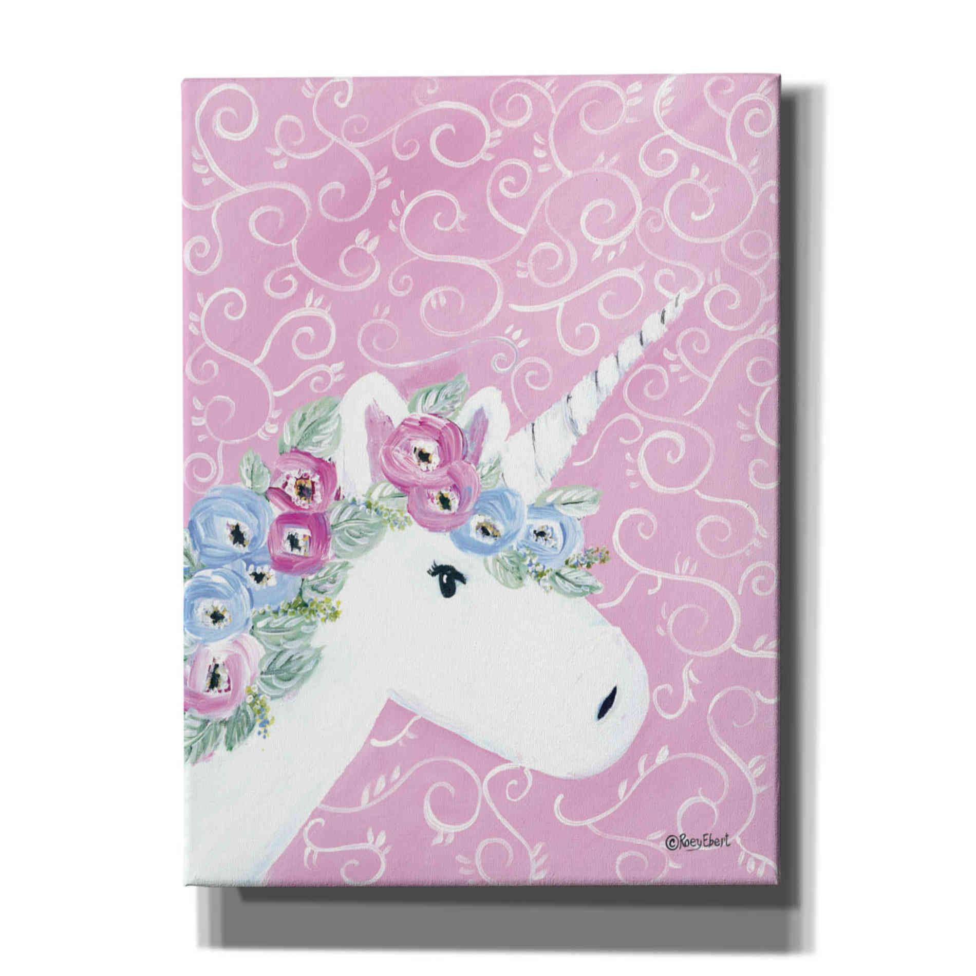 'Floral Unicorn II' by Roey Ebert, Canvas, Wall Art