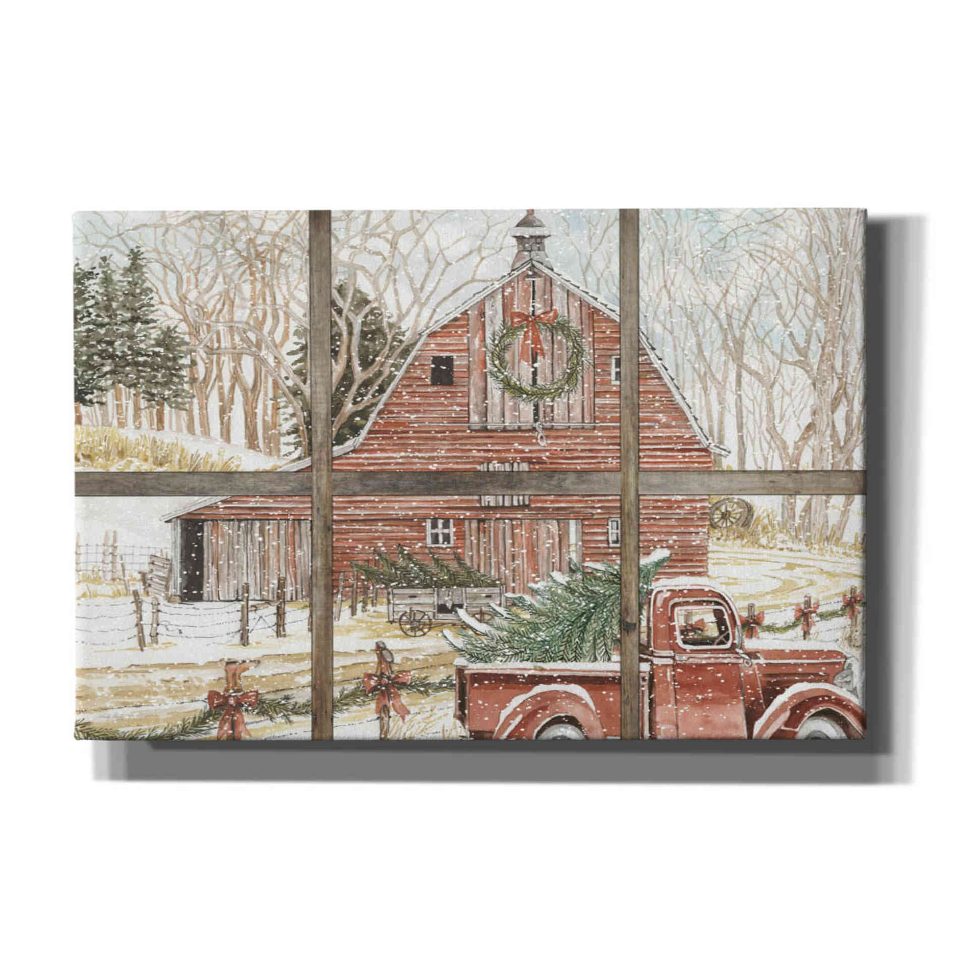 'Christmas Barn View' by Cindy Jacobs, Canvas Wall Art
