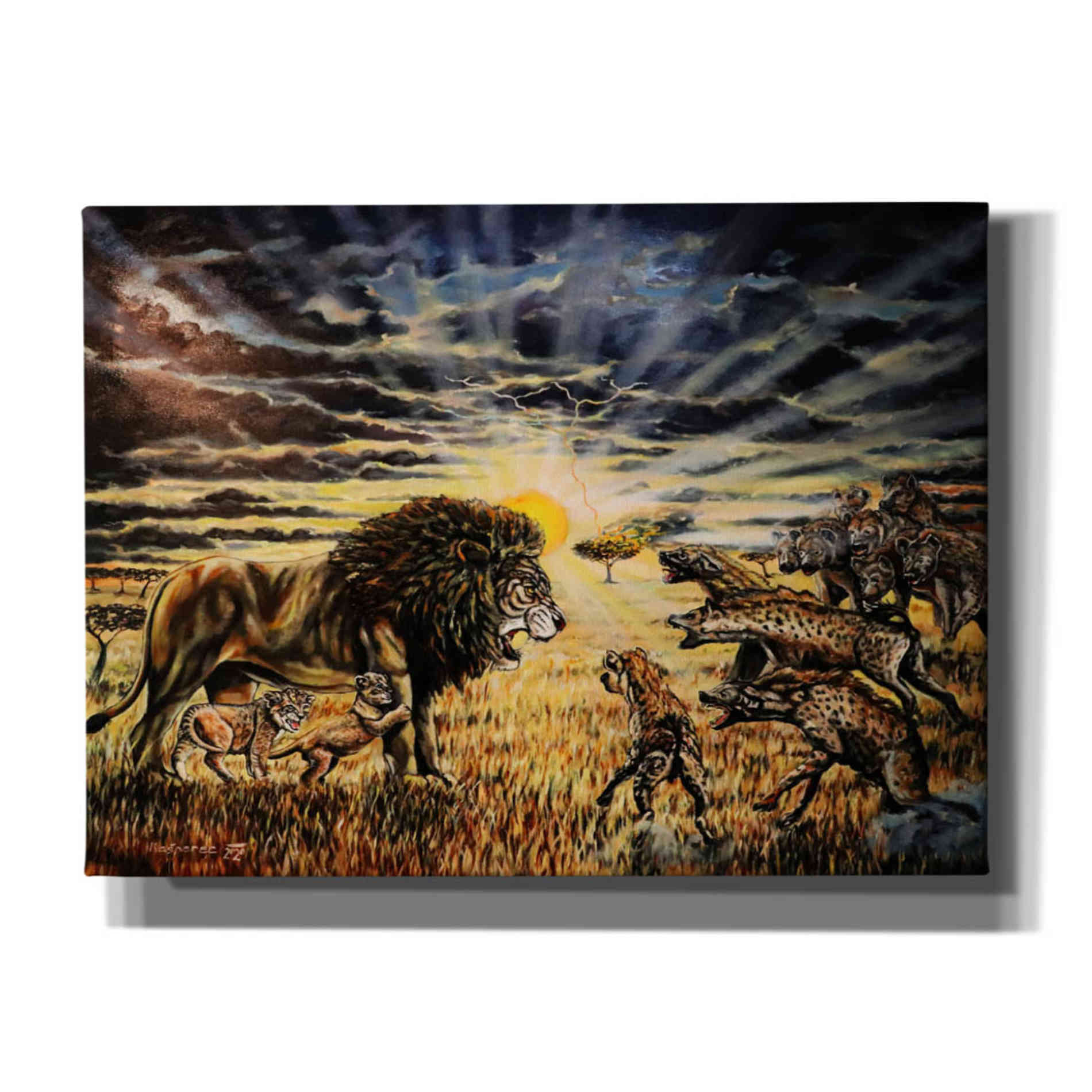 'Lion Hyenas' by Jan Kasparec, Canvas Wall Art