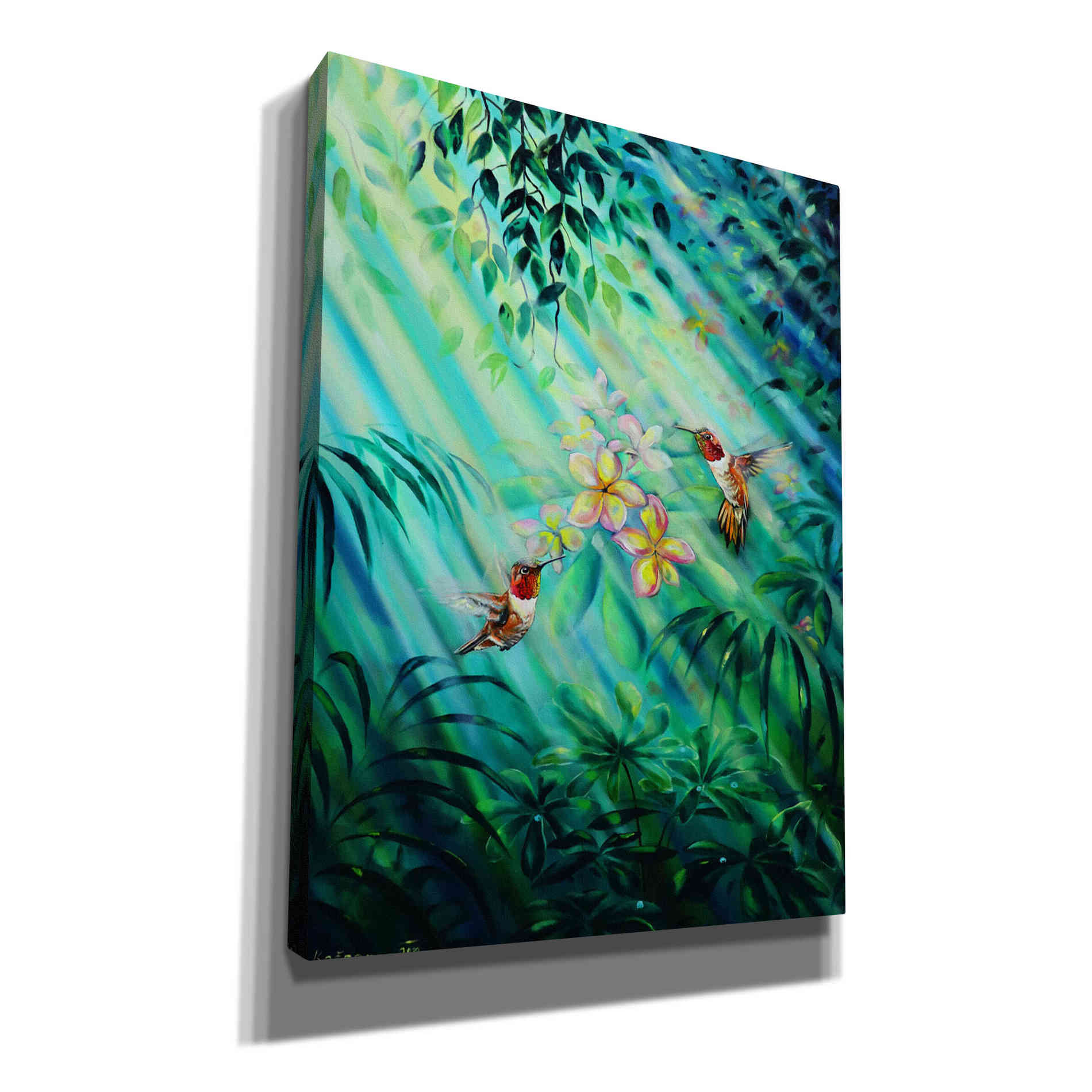 'Hummingbirds Plumeria' by Jan Kasparec, Canvas Wall Art