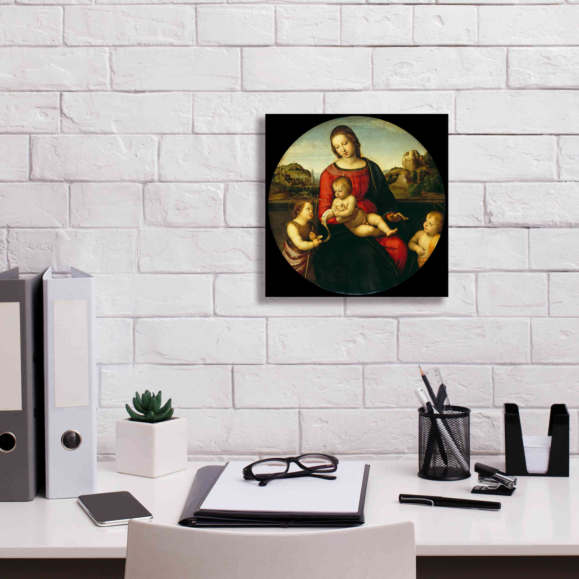 'Madonna with Child, St. John and a Child Saint' by Raphael, Canvas Wall Art,12 x 12