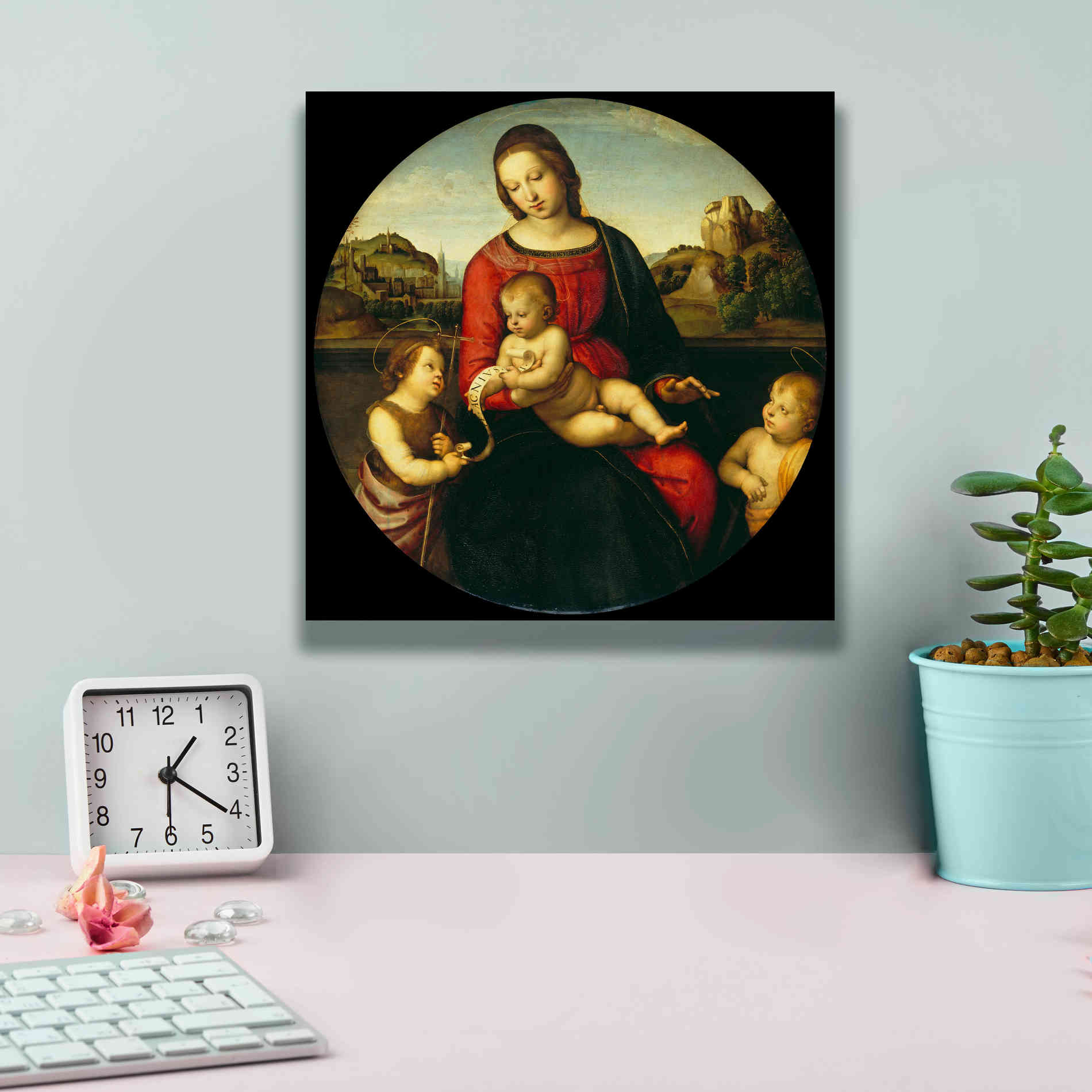 'Madonna with Child, St. John and a Child Saint' by Raphael, Canvas Wall Art,12 x 12
