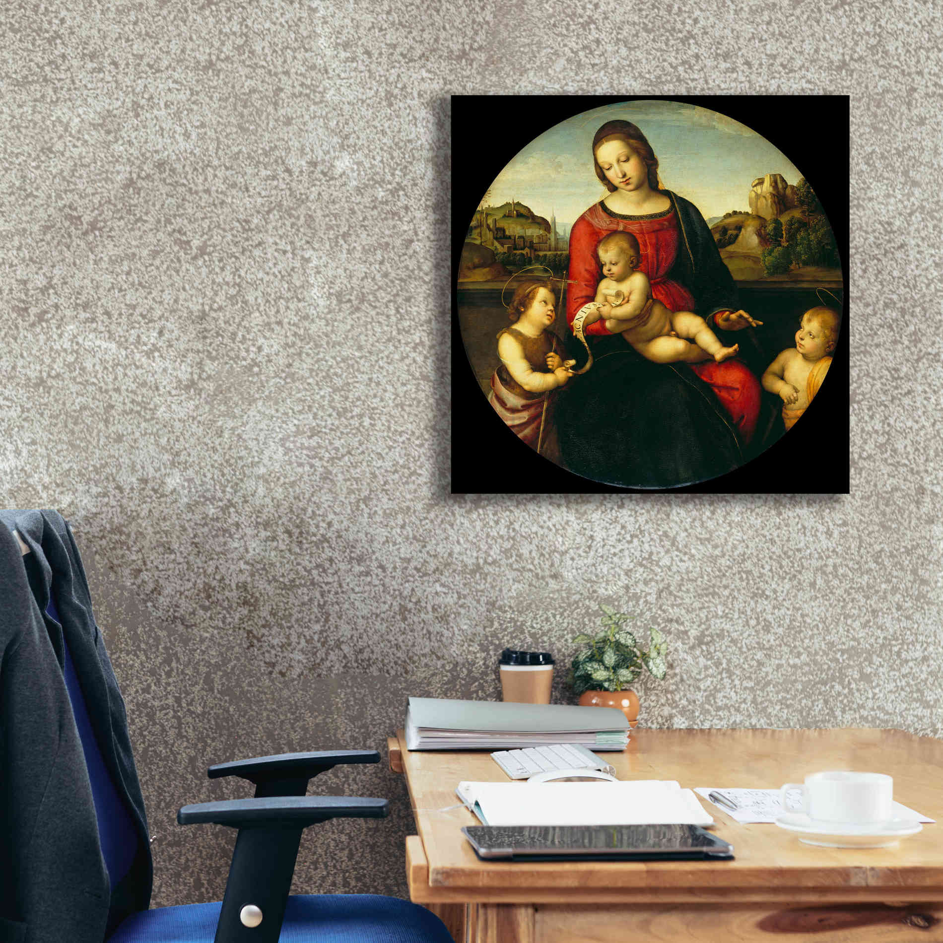 'Madonna with Child, St. John and a Child Saint' by Raphael, Canvas Wall Art,26 x 26