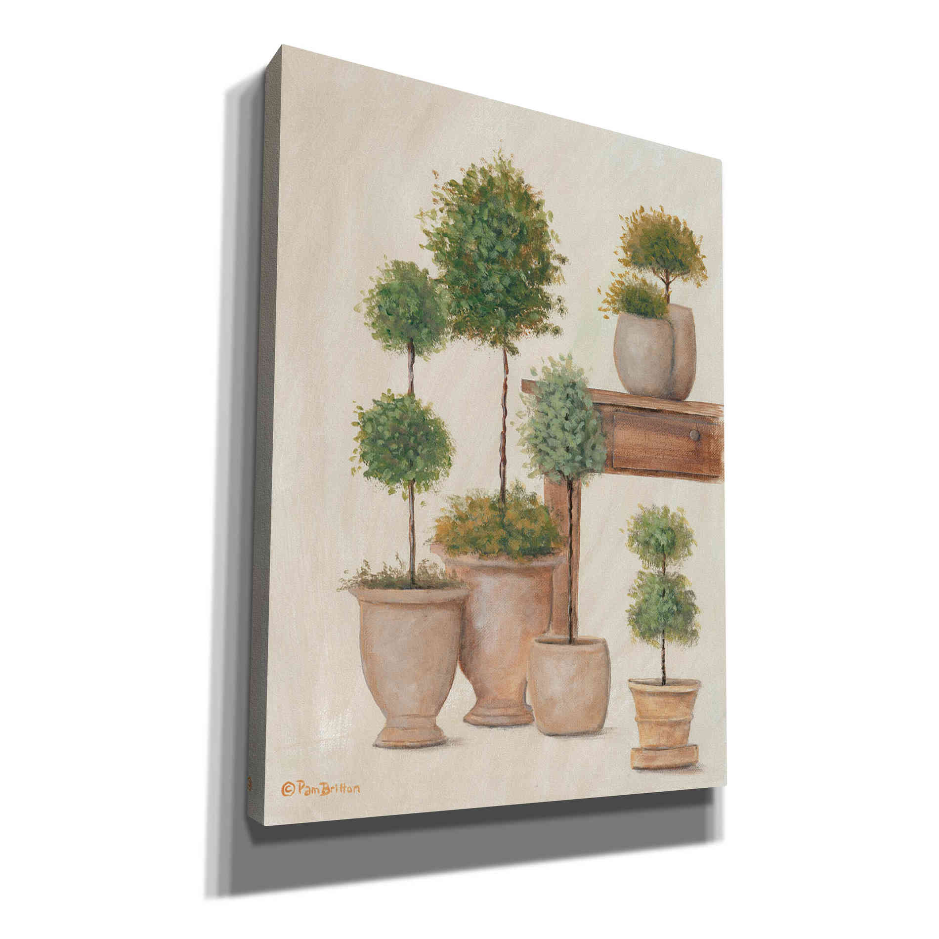 'Potting Bench & Topiaries I' by Pam Britton, Canvas Wall Art