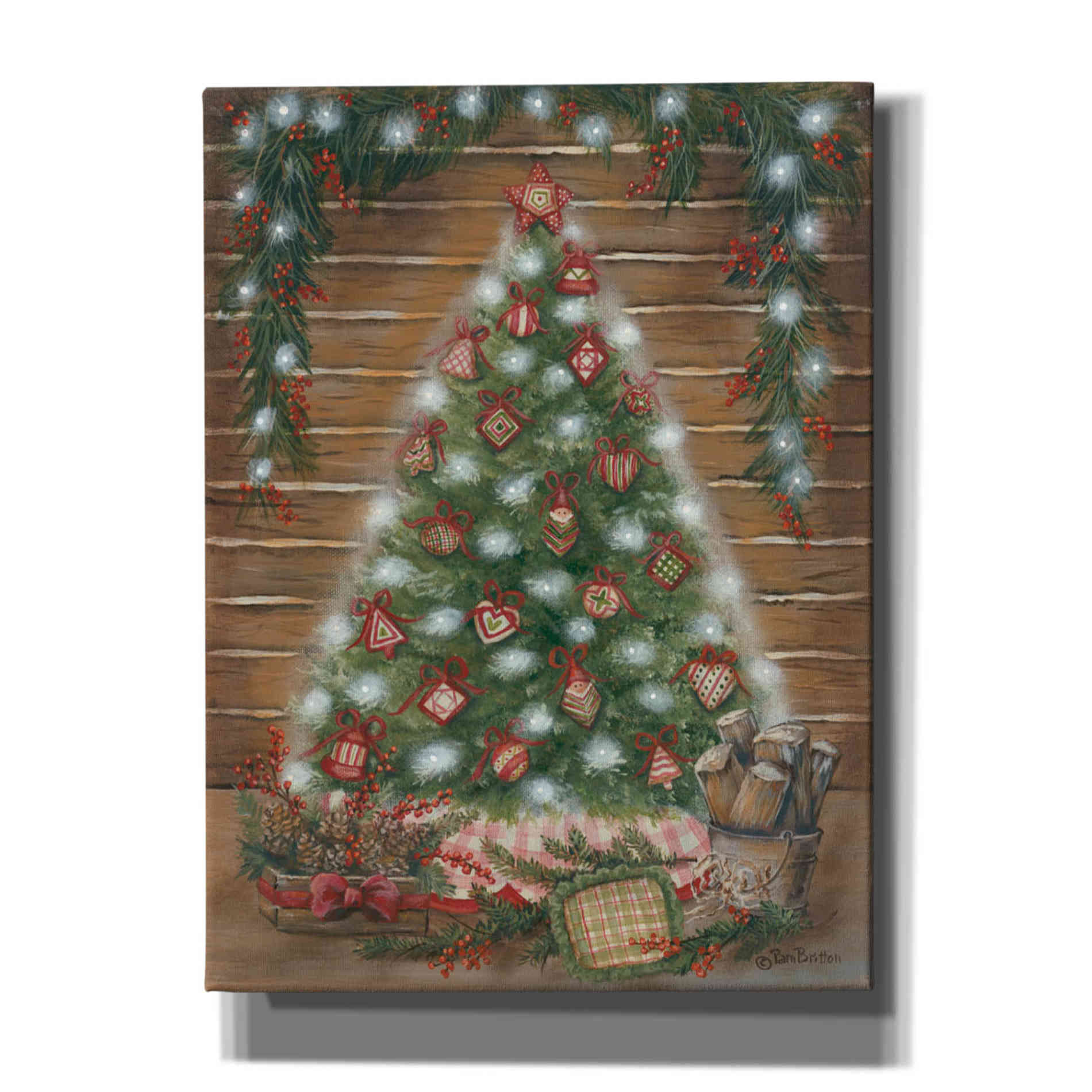 'A Log Cabin Christmas' by Pam Britton, Canvas Wall Art