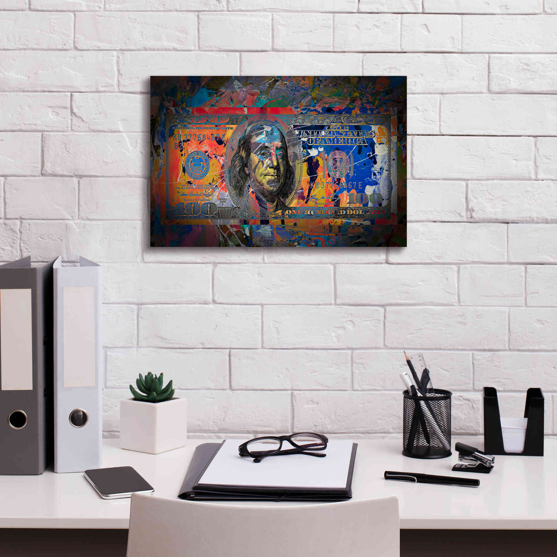 'Benjamin's Hundreds ' by Epic Portfolio Giclee Canvas Wall Art,18x12