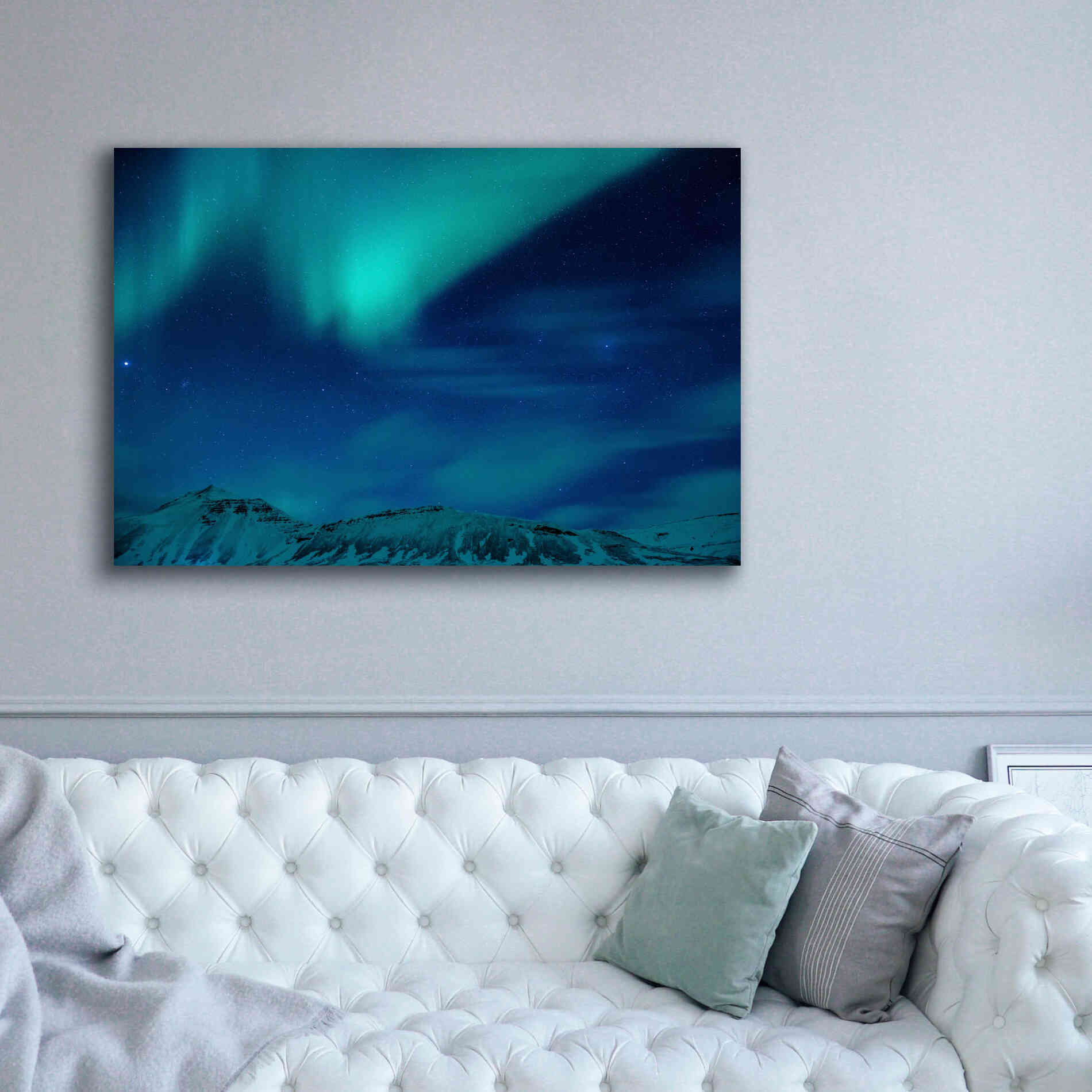 'Amazing Northern Lights Blue' by Epic Portfolio, Giclee Canvas Wall Art,60x40