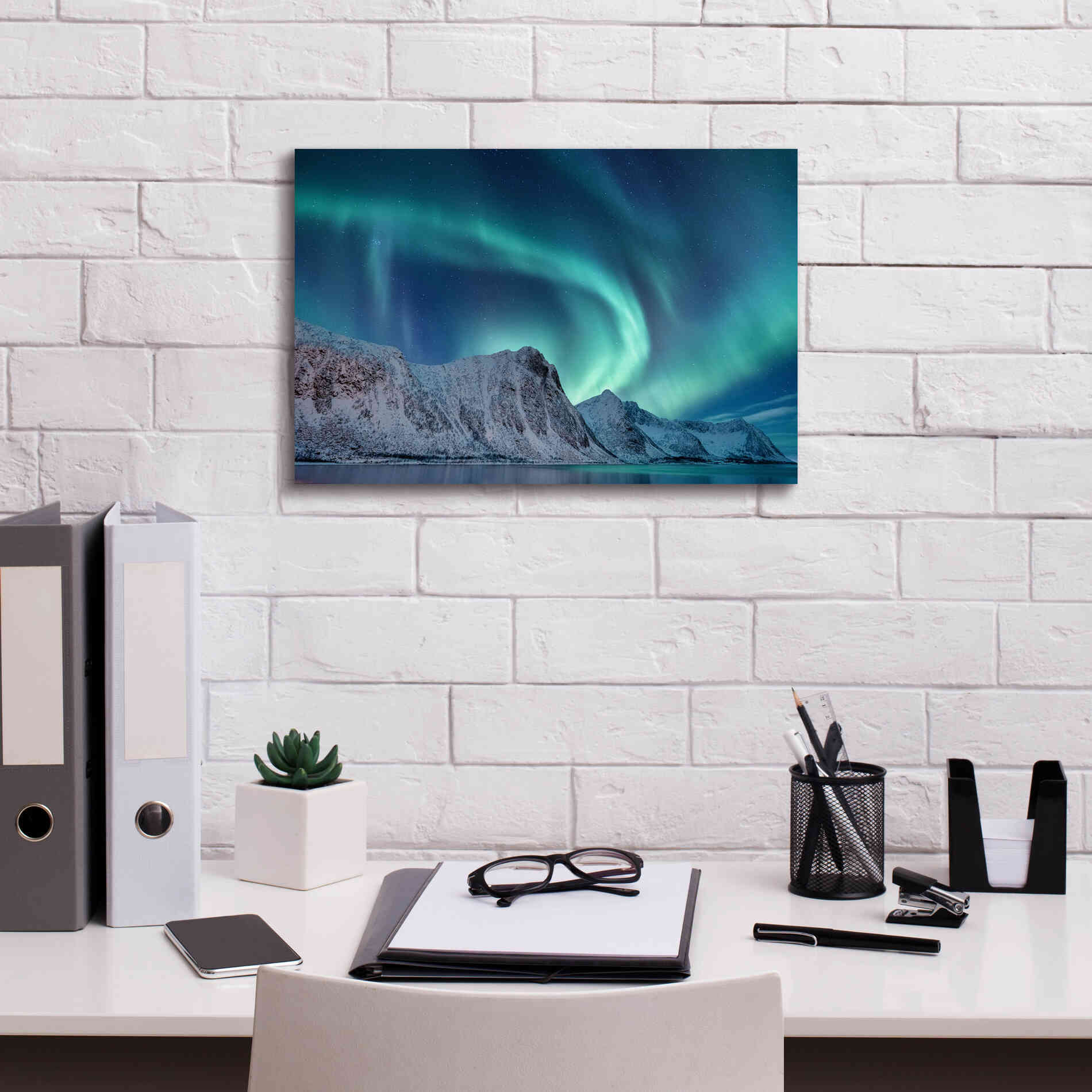 'Aurora Borealis In Norway Green' by Epic Portfolio, Giclee Canvas Wall Art,18x12