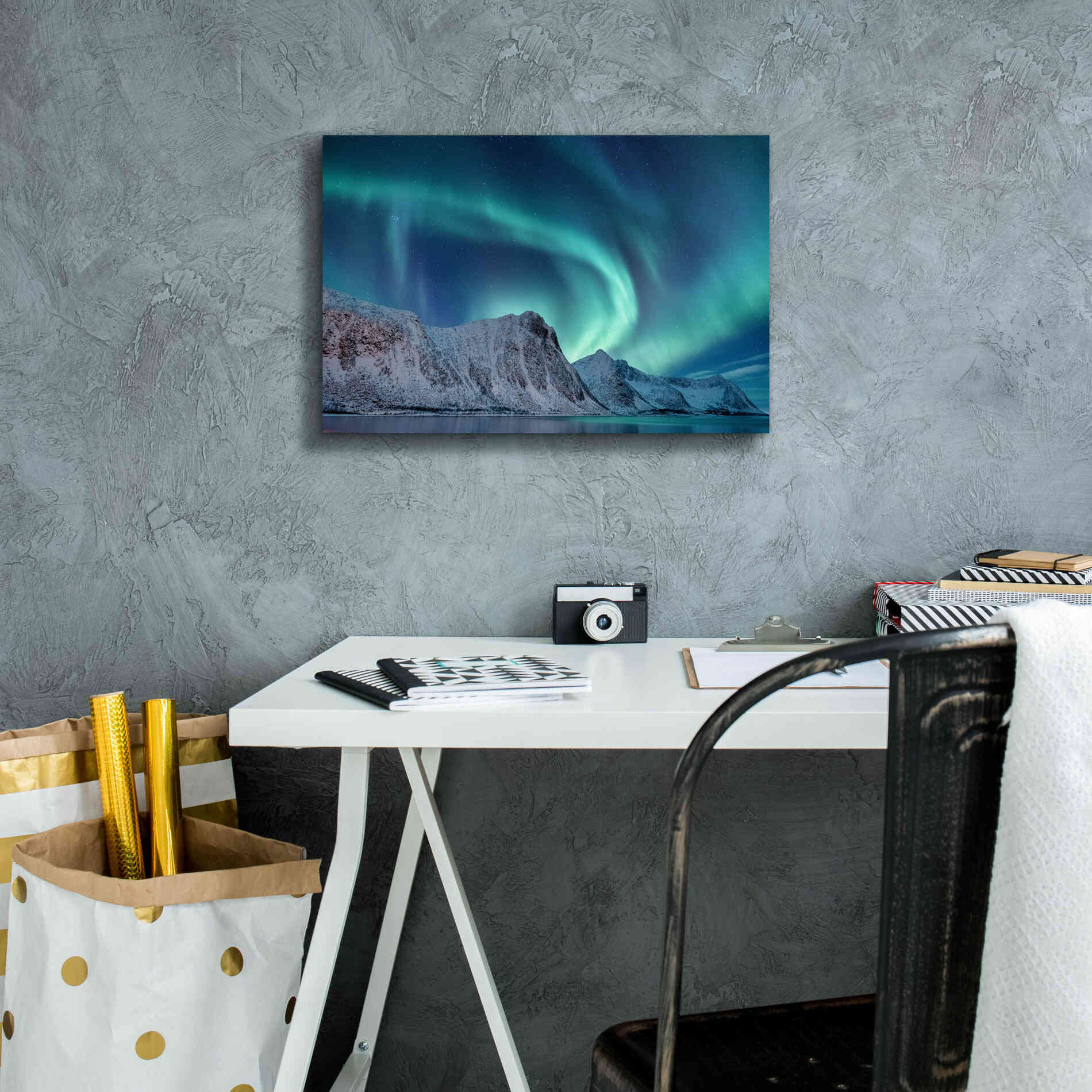 'Aurora Borealis In Norway Green' by Epic Portfolio, Giclee Canvas Wall Art,18x12