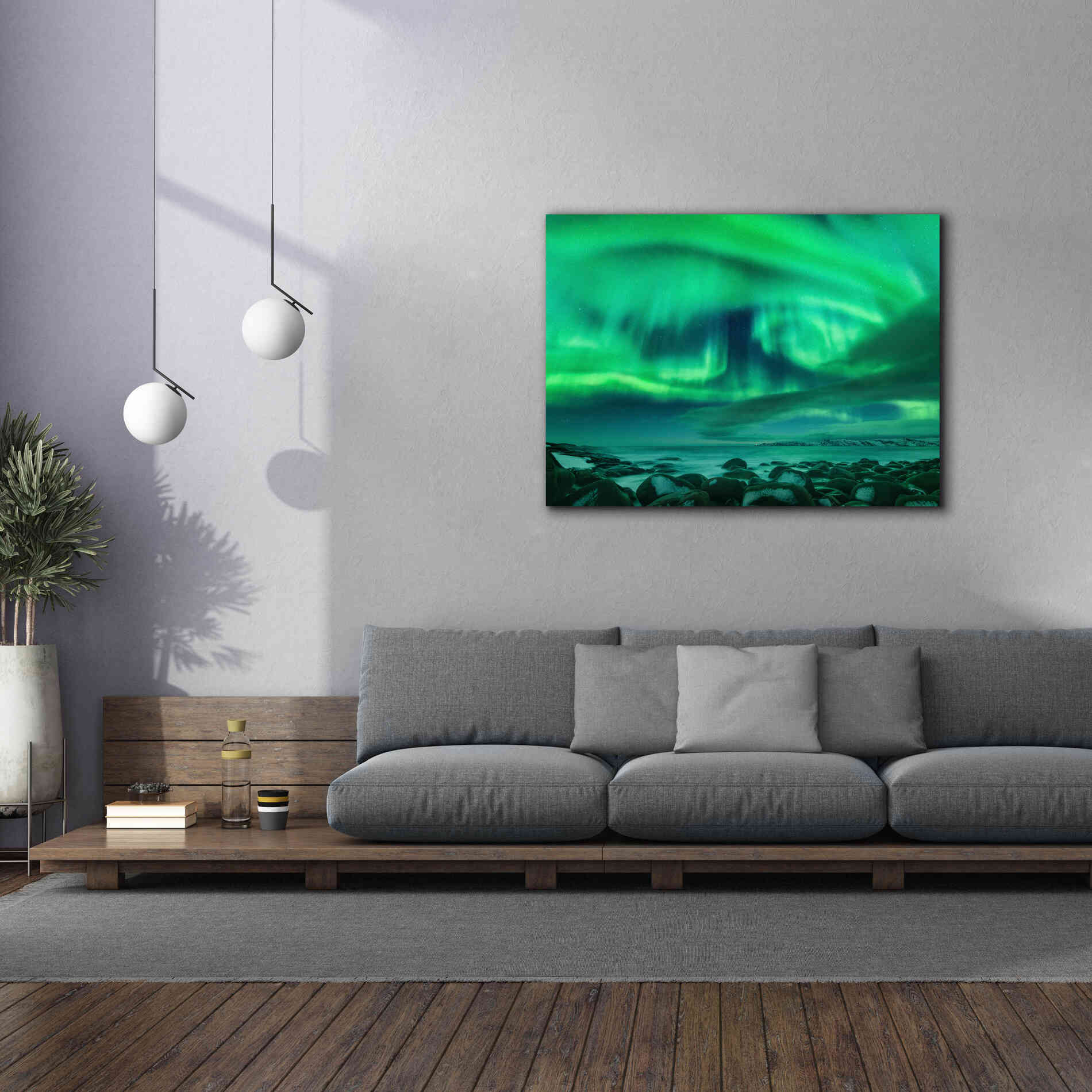 'Aurora Borealis Over Ocean' by Epic Portfolio, Giclee Canvas Wall Art,54x40
