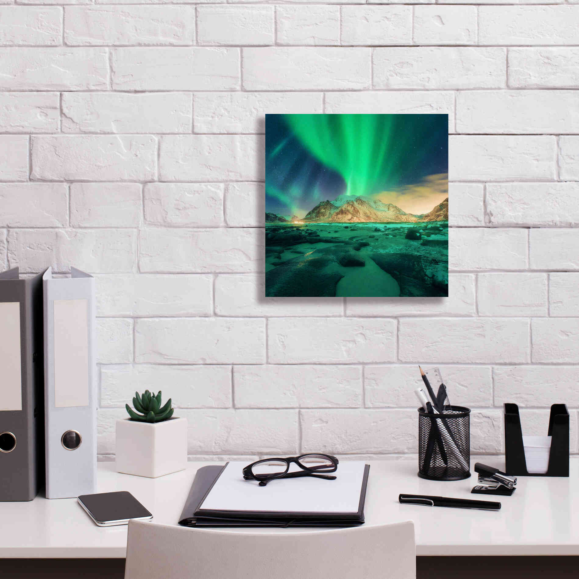 'Aurora Over Snowy Mountains' by Epic Portfolio, Giclee Canvas Wall Art,12x12