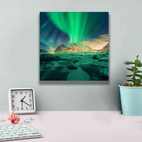 Image of 'Aurora Over Snowy Mountains' by Epic Portfolio, Giclee Canvas Wall Art,12x12