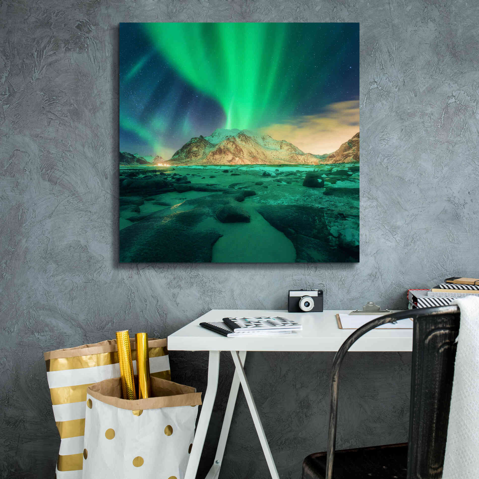 'Aurora Over Snowy Mountains' by Epic Portfolio, Giclee Canvas Wall Art,26x26