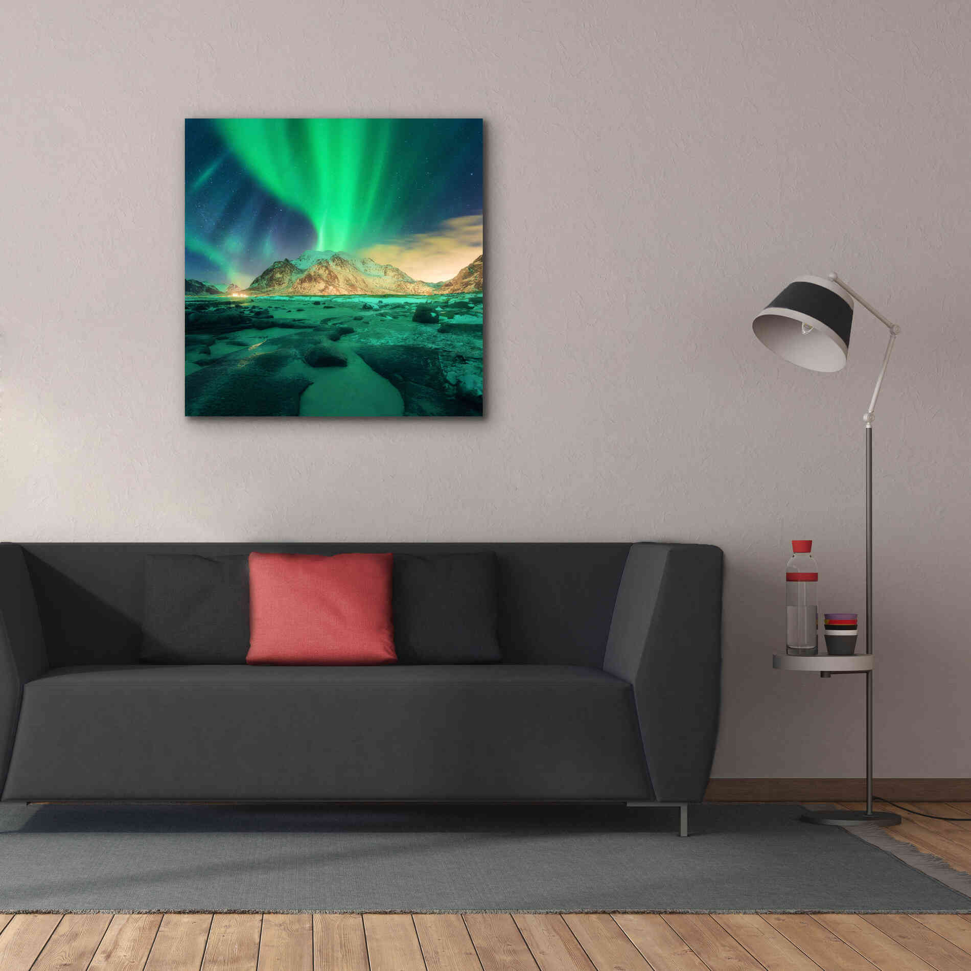 'Aurora Over Snowy Mountains' by Epic Portfolio, Giclee Canvas Wall Art,37x37