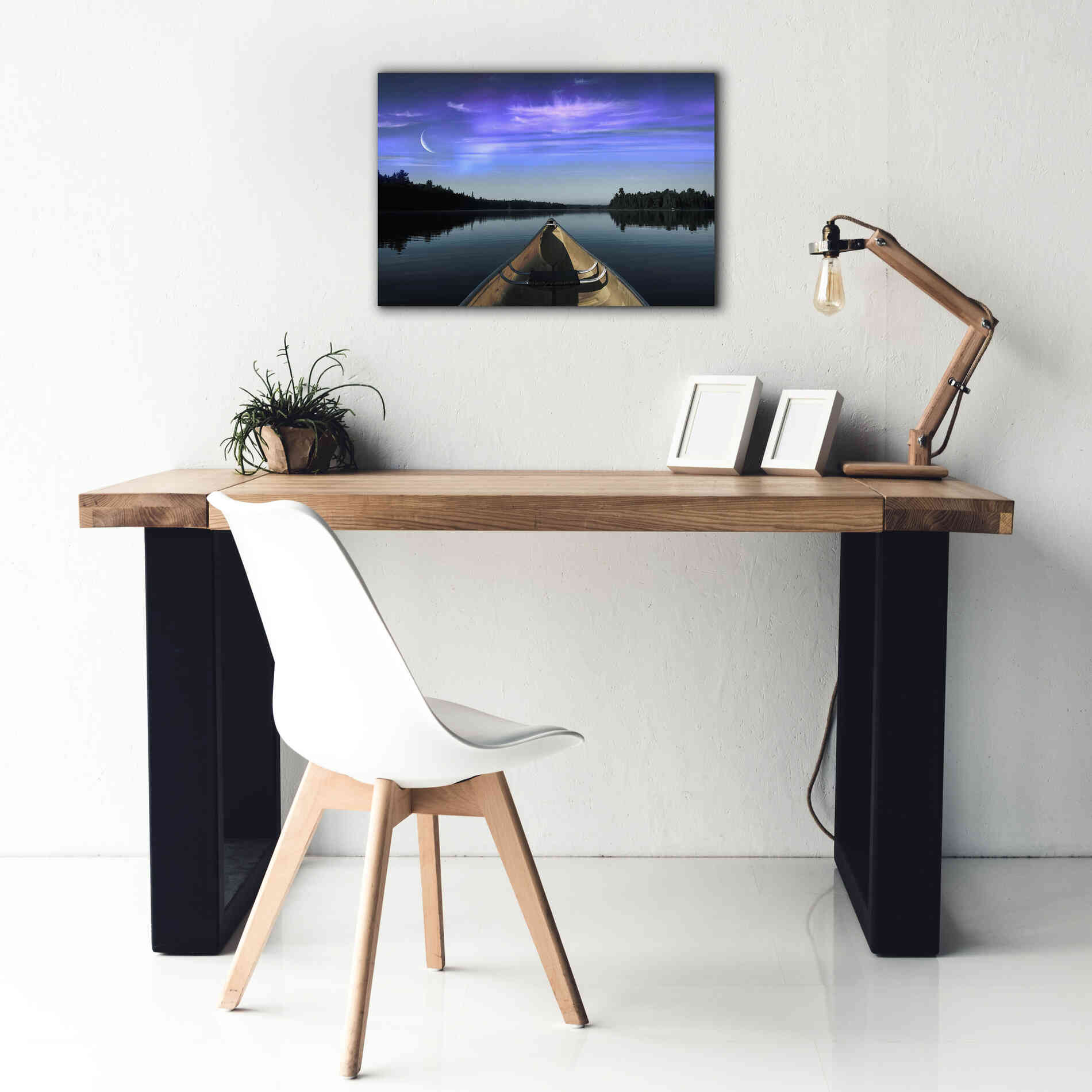 'Canoeing Under The Northern Lights' by Epic Portfolio, Giclee Canvas Wall Art,26x18