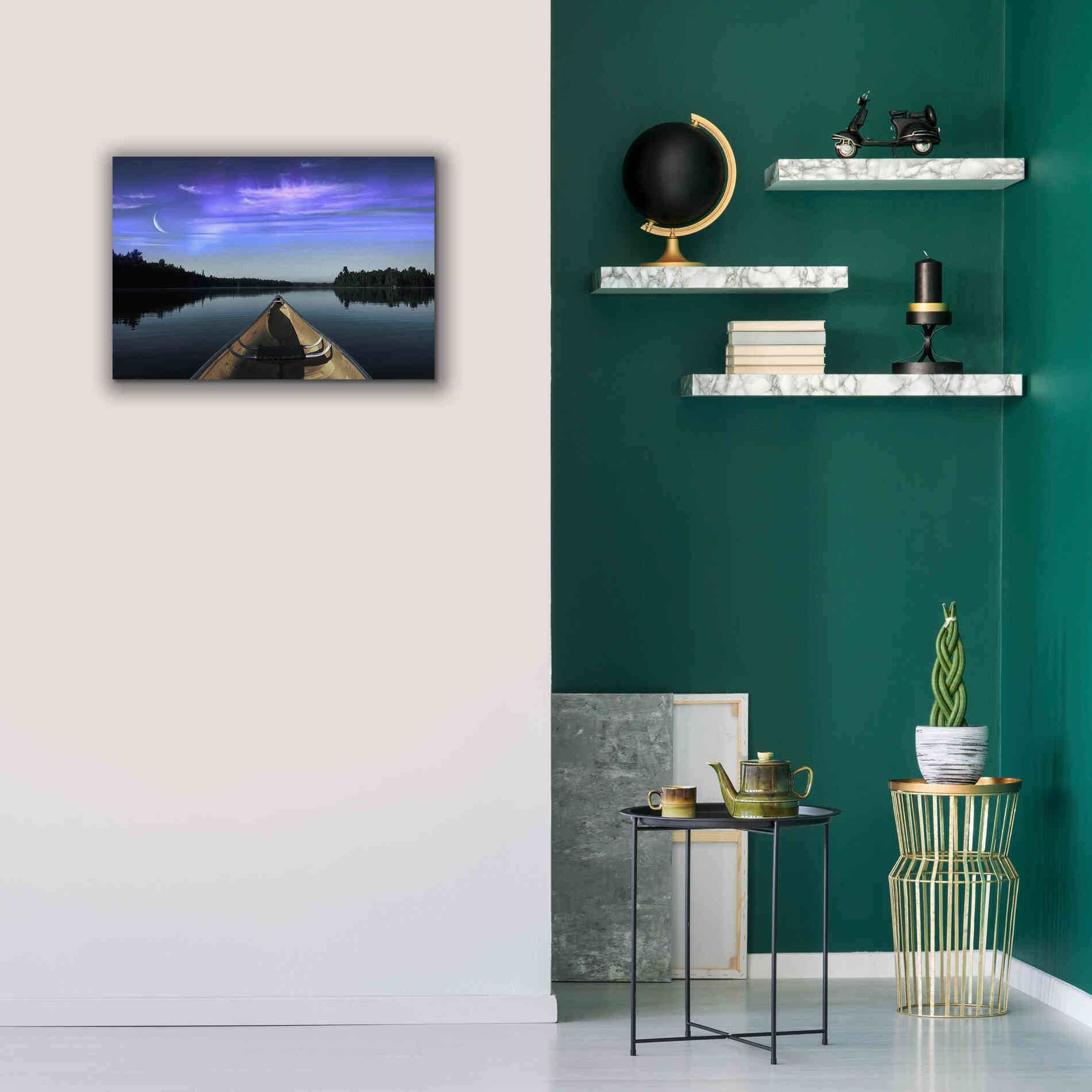 'Canoeing Under The Northern Lights' by Epic Portfolio, Giclee Canvas Wall Art,26x18