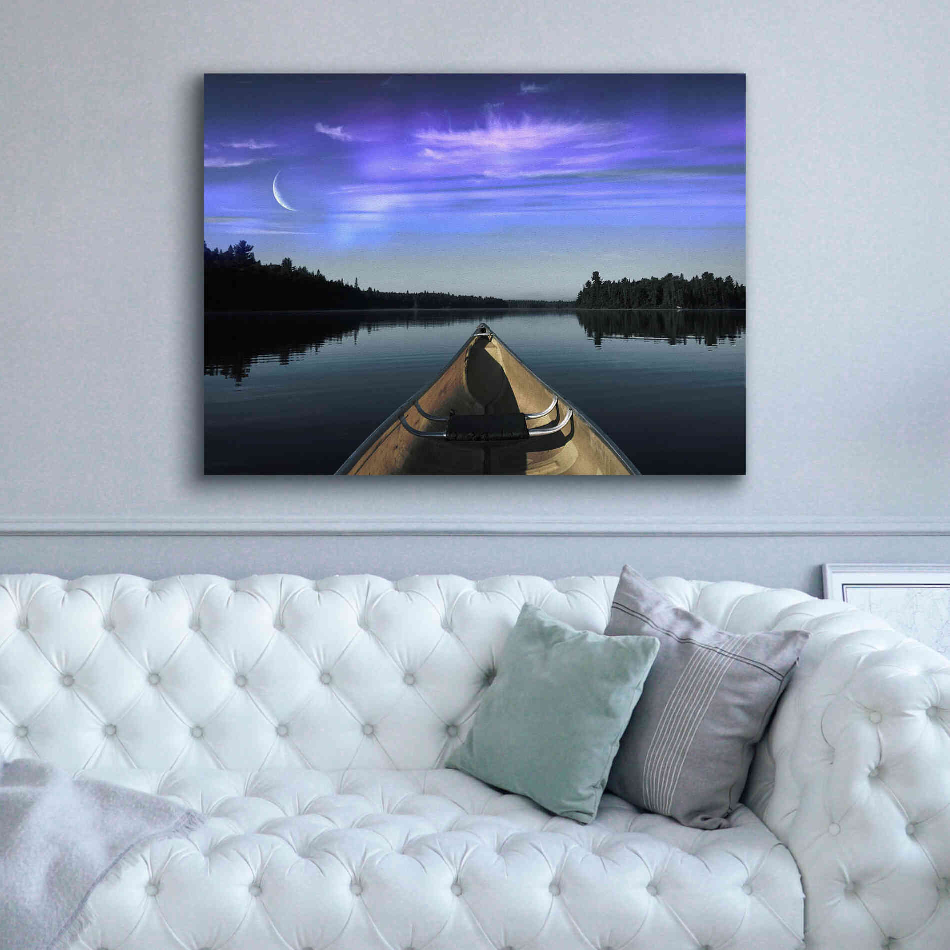 'Canoeing Under The Northern Lights' by Epic Portfolio, Giclee Canvas Wall Art,54x40