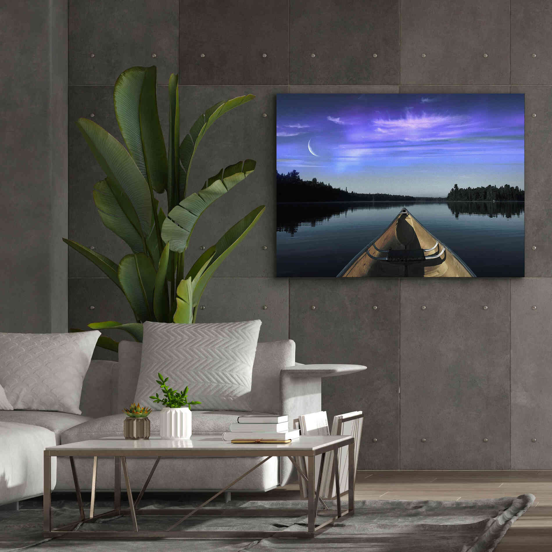 'Canoeing Under The Northern Lights' by Epic Portfolio, Giclee Canvas Wall Art,54x40