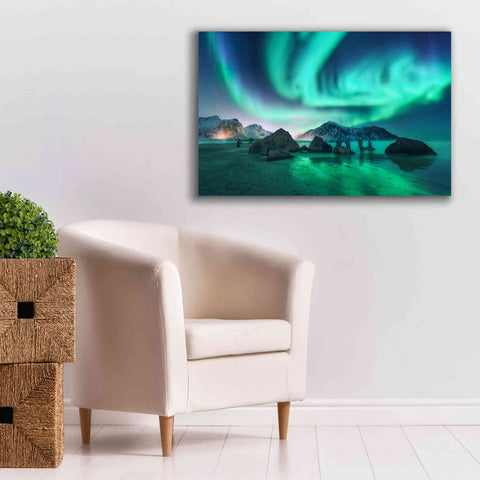 Image of 'Green Aurora Borealis And People' by Epic Portfolio, Giclee Canvas Wall Art,40x26