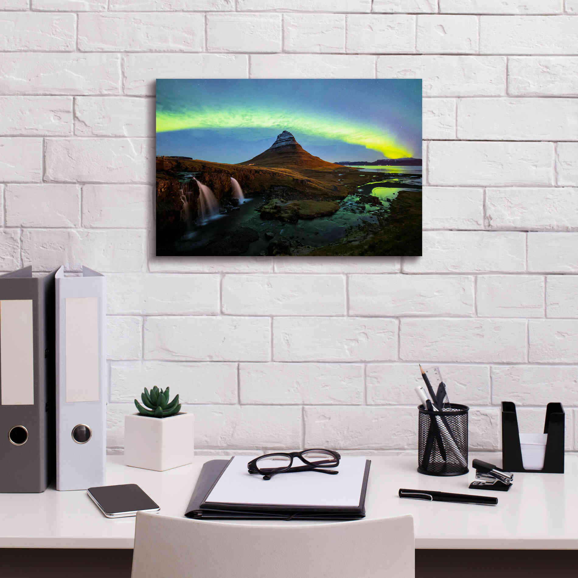 'Northern Light Aurora Borealis Over Kirkjufell 1' by Epic Portfolio, Giclee Canvas Wall Art,18x12