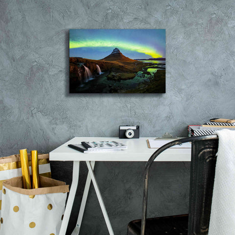 Image of 'Northern Light Aurora Borealis Over Kirkjufell 1' by Epic Portfolio, Giclee Canvas Wall Art,18x12