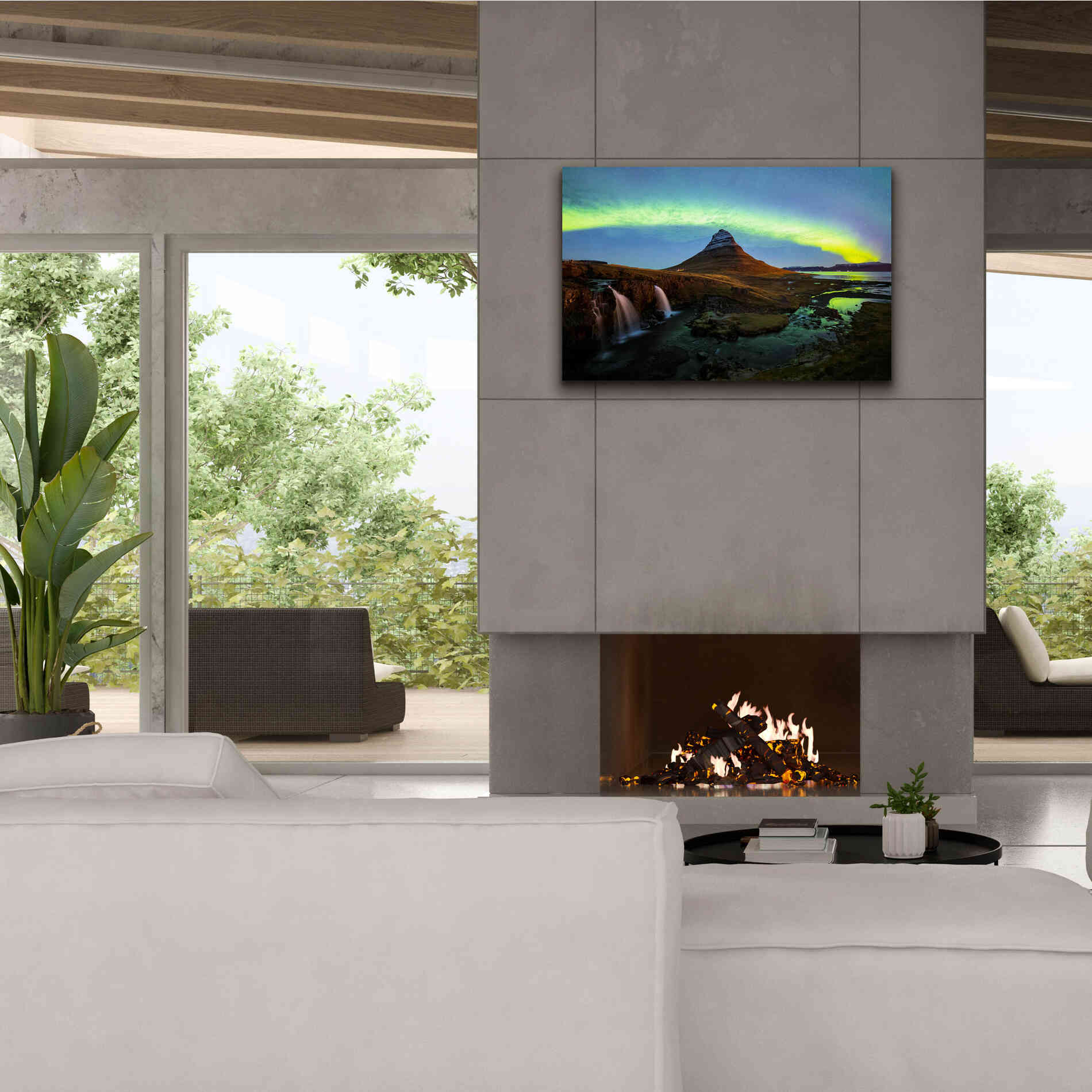 'Northern Light Aurora Borealis Over Kirkjufell 1' by Epic Portfolio, Giclee Canvas Wall Art,40x26