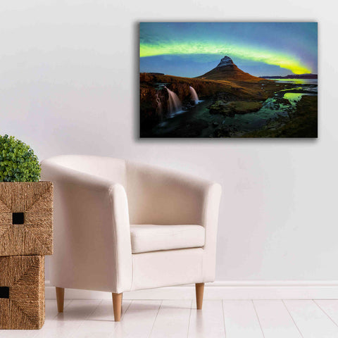 Image of 'Northern Light Aurora Borealis Over Kirkjufell 1' by Epic Portfolio, Giclee Canvas Wall Art,40x26