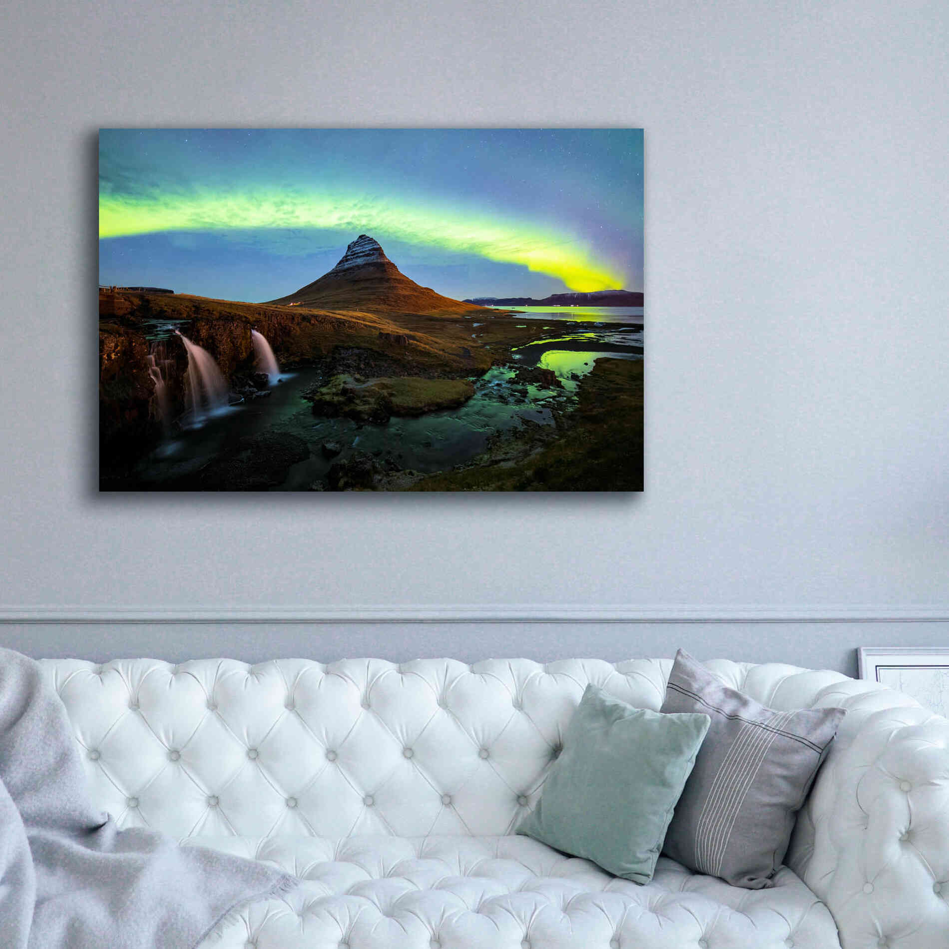 'Northern Light Aurora Borealis Over Kirkjufell 1' by Epic Portfolio, Giclee Canvas Wall Art,60x40