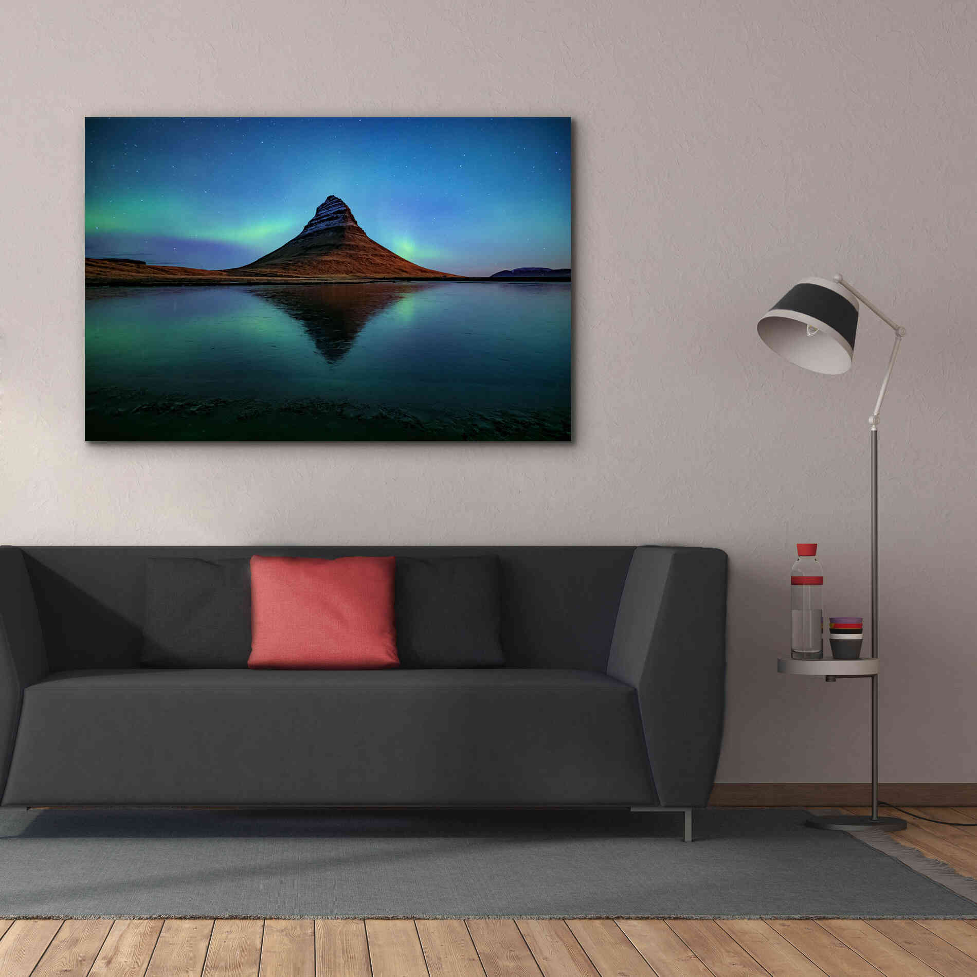 'Northern Light Aurora Borealis Over Kirkjufell 2' by Epic Portfolio, Giclee Canvas Wall Art,60x40