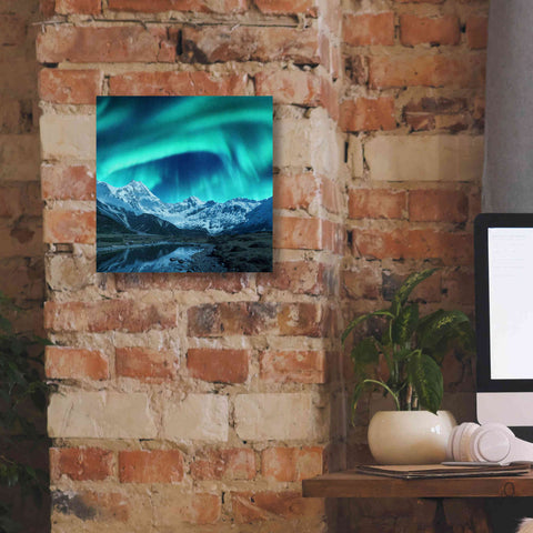 Image of 'Northern Lights Above Snow Covered Rocks' by Epic Portfolio, Giclee Canvas Wall Art,12x12