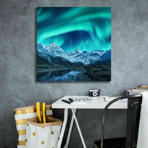 Image of 'Northern Lights Above Snow Covered Rocks' by Epic Portfolio, Giclee Canvas Wall Art,26x26