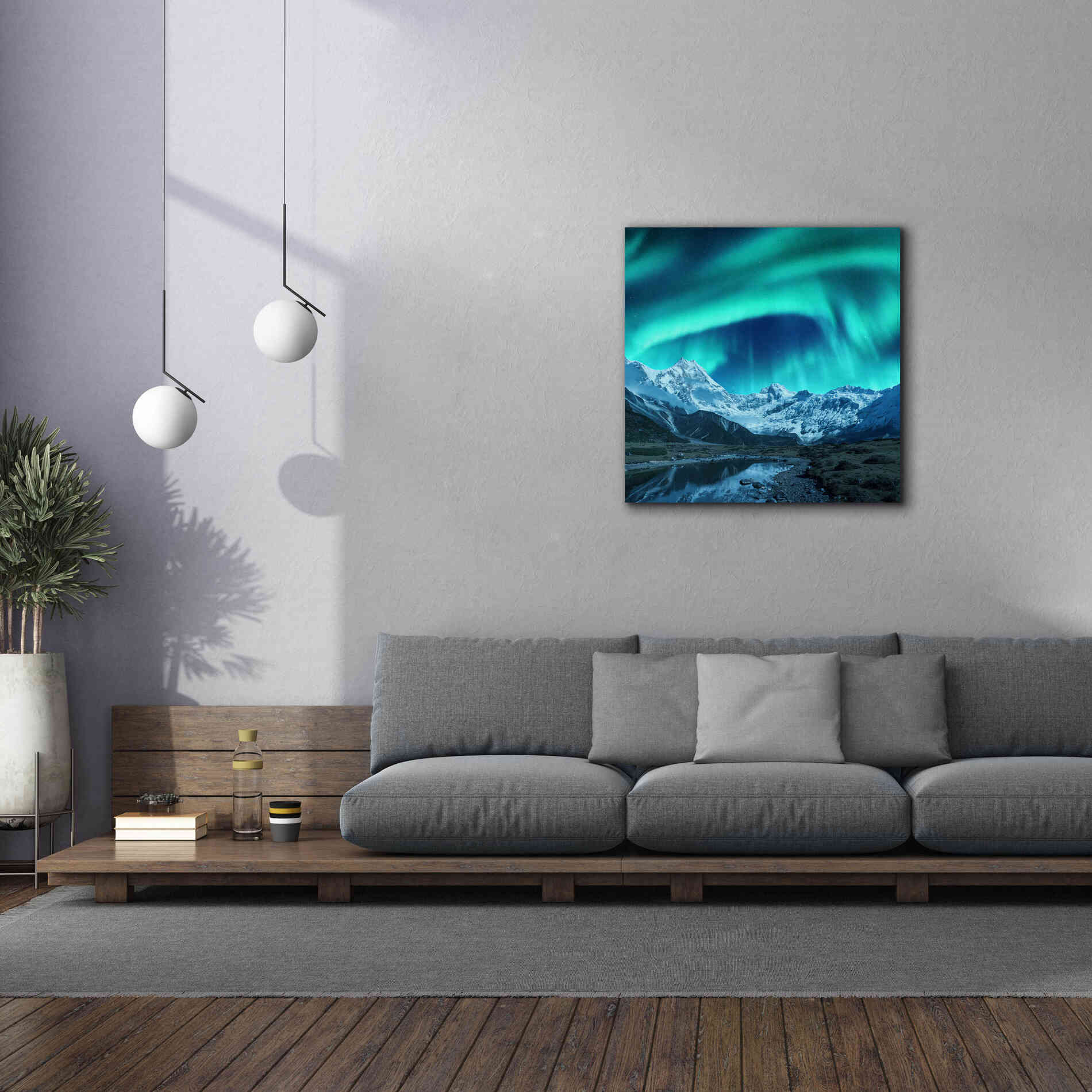 'Northern Lights Above Snow Covered Rocks' by Epic Portfolio, Giclee Canvas Wall Art,37x37