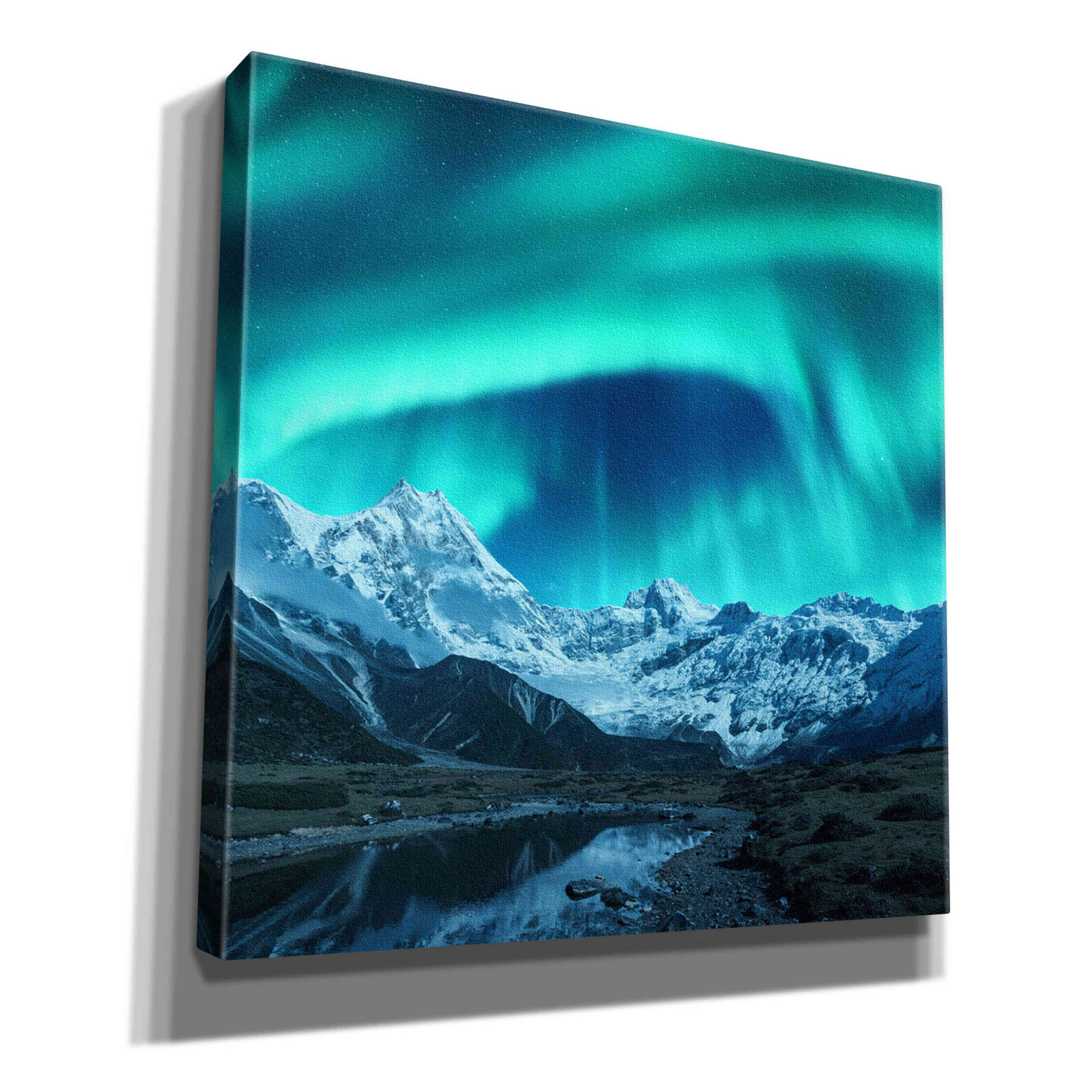 'Northern Lights Above Snow Covered Rocks' by Epic Portfolio, Giclee Canvas Wall Art